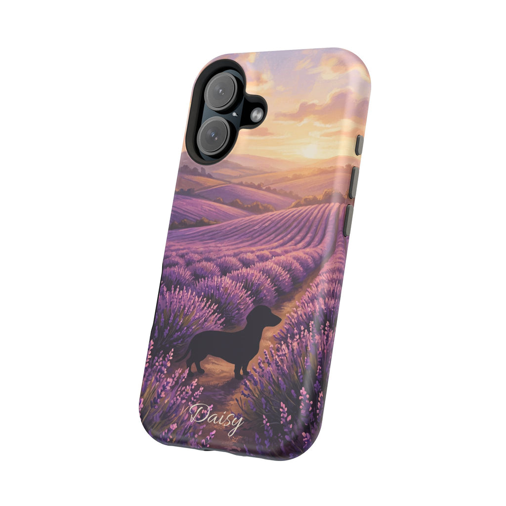Personalized Dachshund Lavender Field Phone Case — Wireless Charging Cover