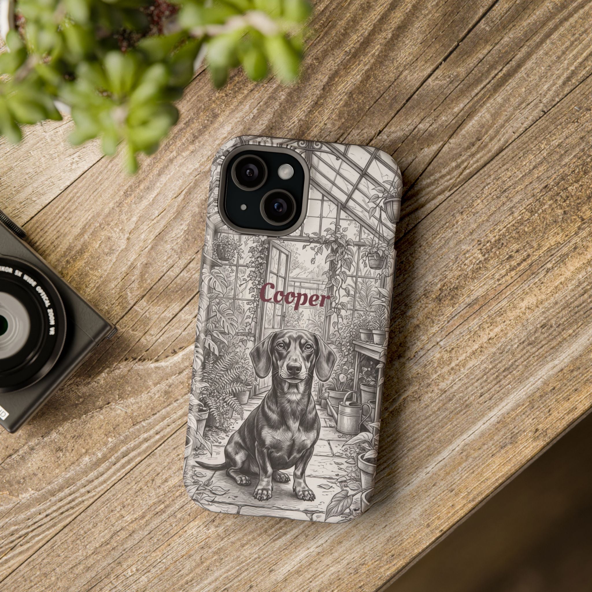 Personalized Dachshund Vintage Greenhouse Phone Case — Wireless Charging Cover