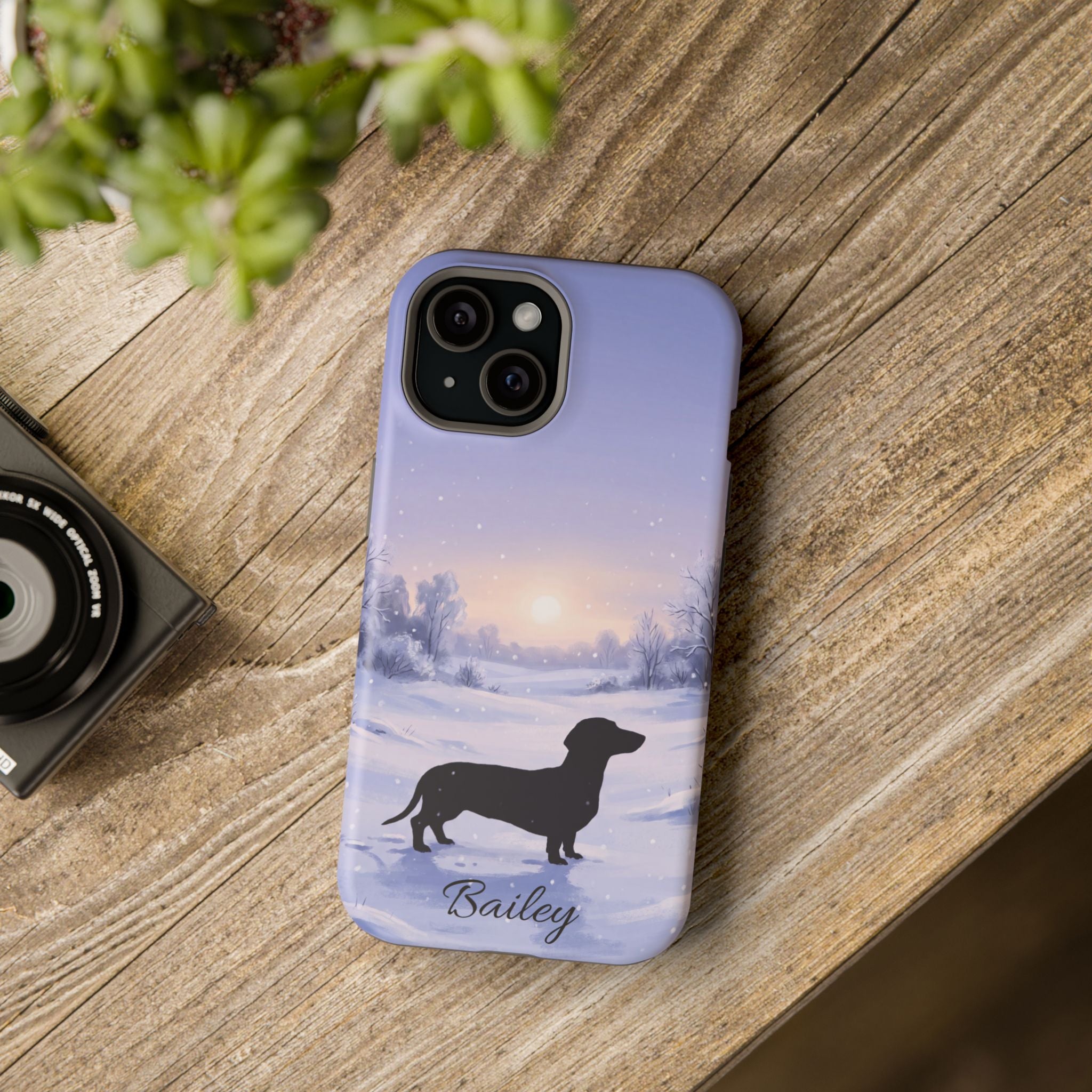 Personalized Dachshund Winter Snow Phone Case — Wireless Charging Cover