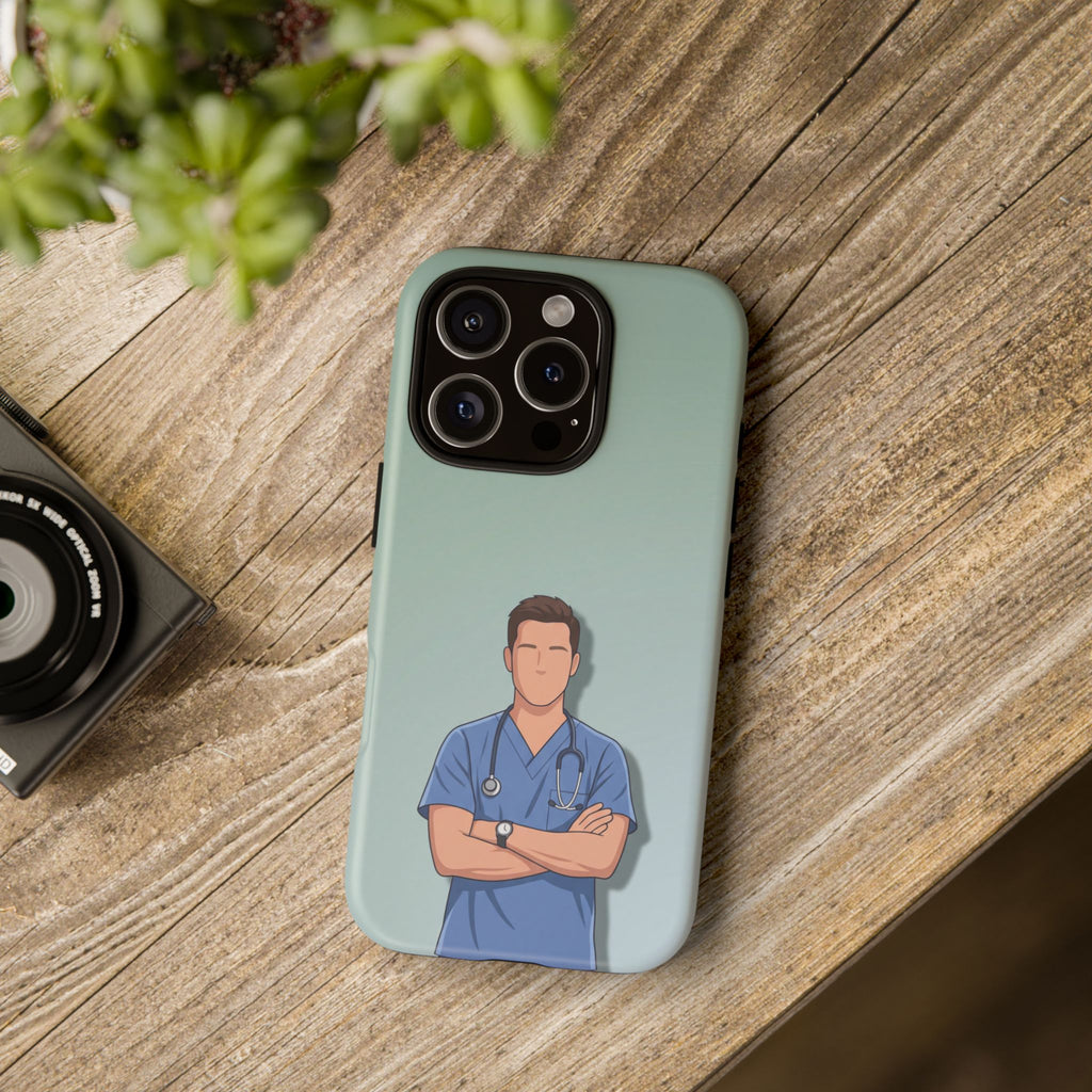 Male Nurse Phone Case | Confident Nurse in Blue Scrubs Illustration | iPhone & Samsung