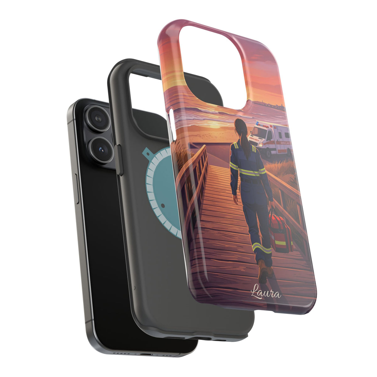 Sunset Boardwalk Personalized Paramedic Phone Case — Wireless Charging Cover