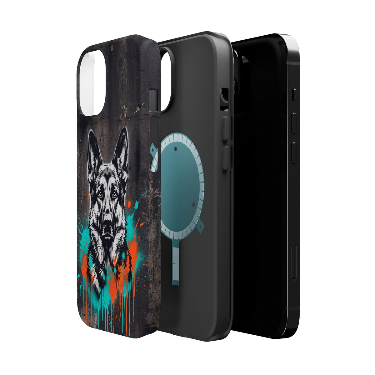 German Shepherd Phone Case | Graffiti Street Art — Tough Magnetic Case with Wireless Charging