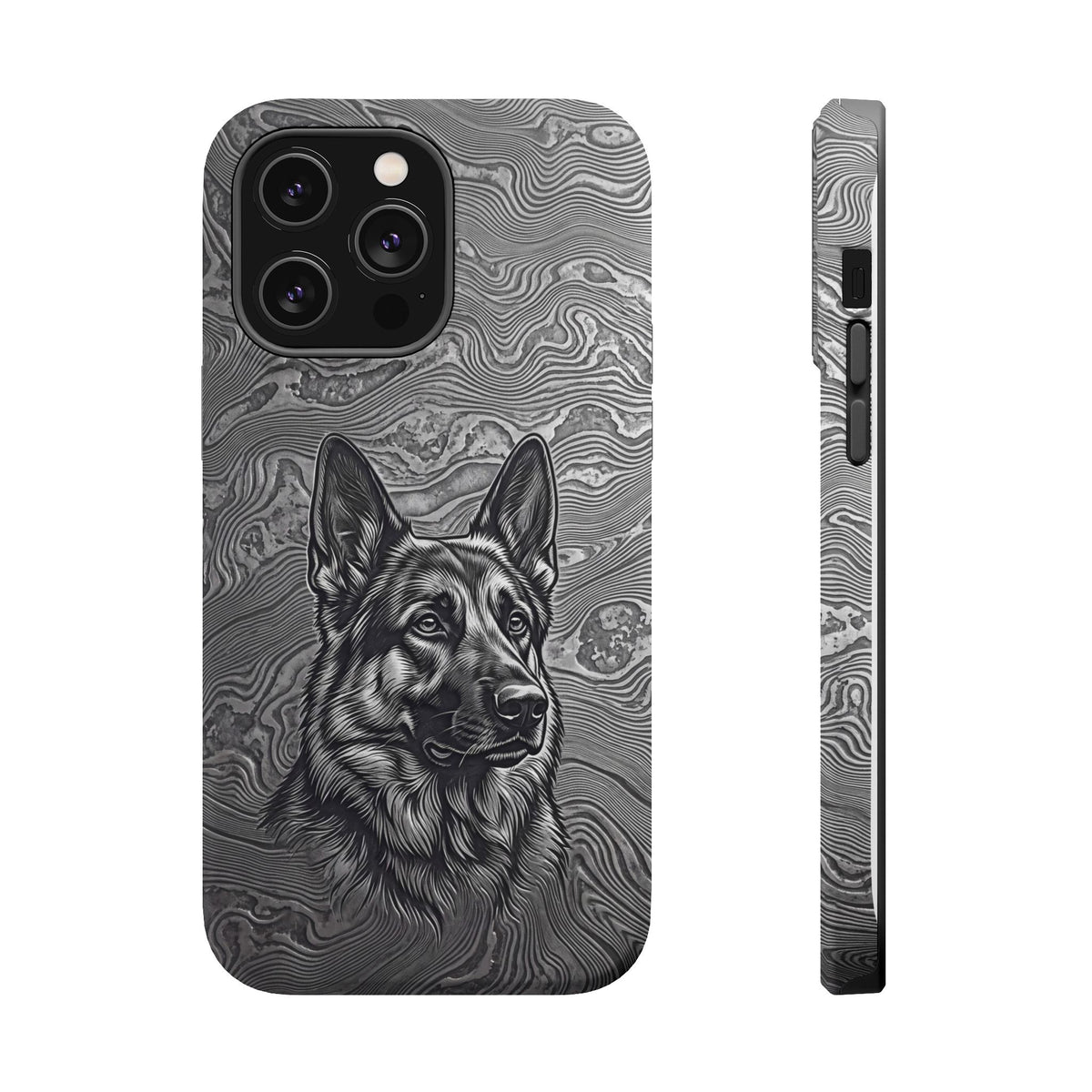 German Shepherd Phone Case | Damascus Art — Tough Magnetic Case with Wireless Charging