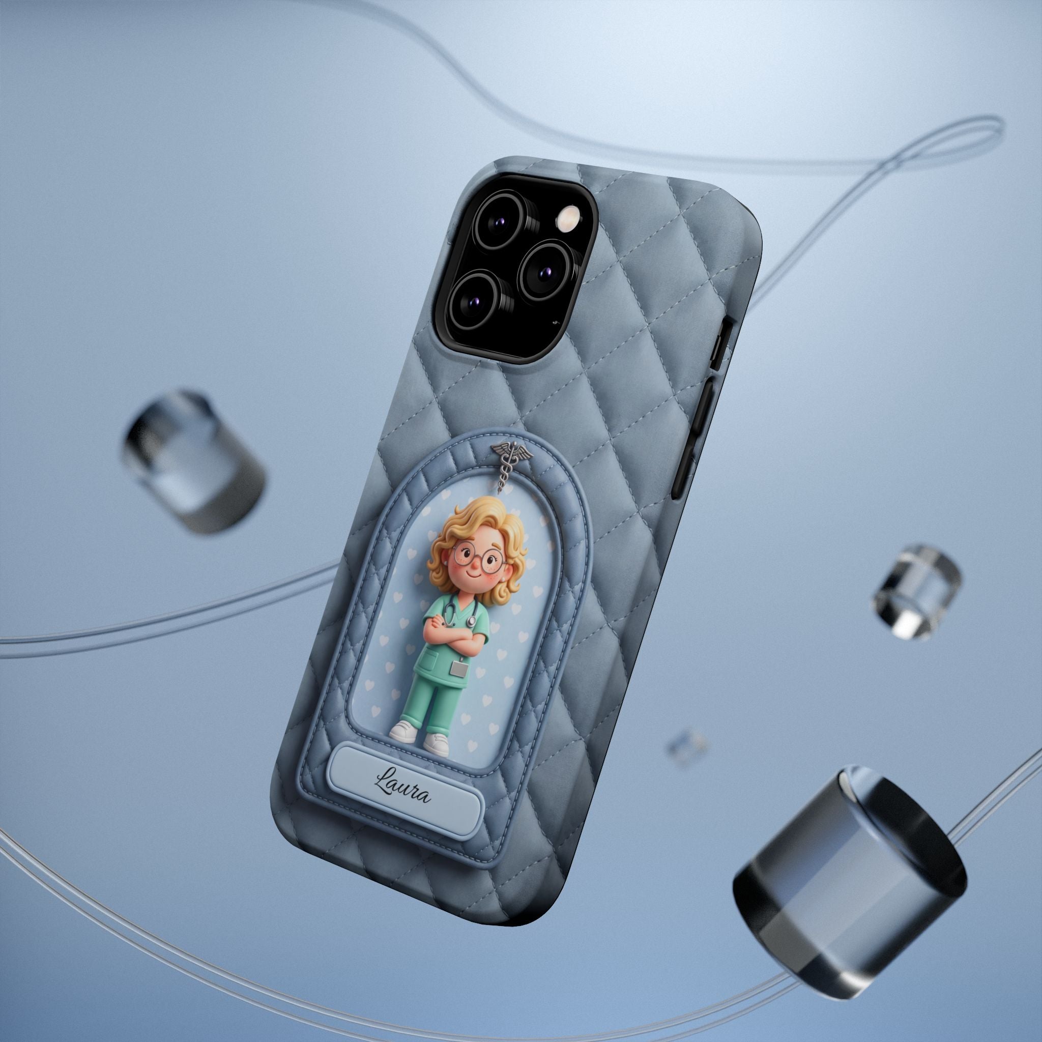 Personalized Quilted Nurse Phone Case — Wireless Charging Cover