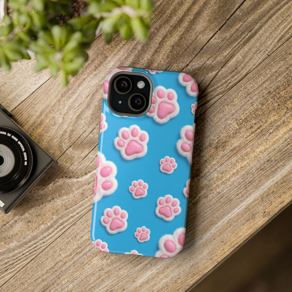 Fluffy Paw Print Phone Case | Cute 3D Pink Paw Pattern Case for Dog & Cat Lovers | iPhone & Samsung