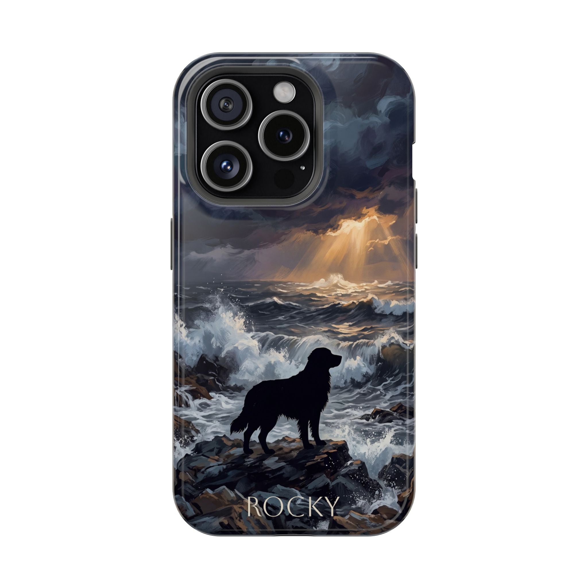 Personalized Golden Retriever Stormy Sea Phone Case — Wireless Charging Cover