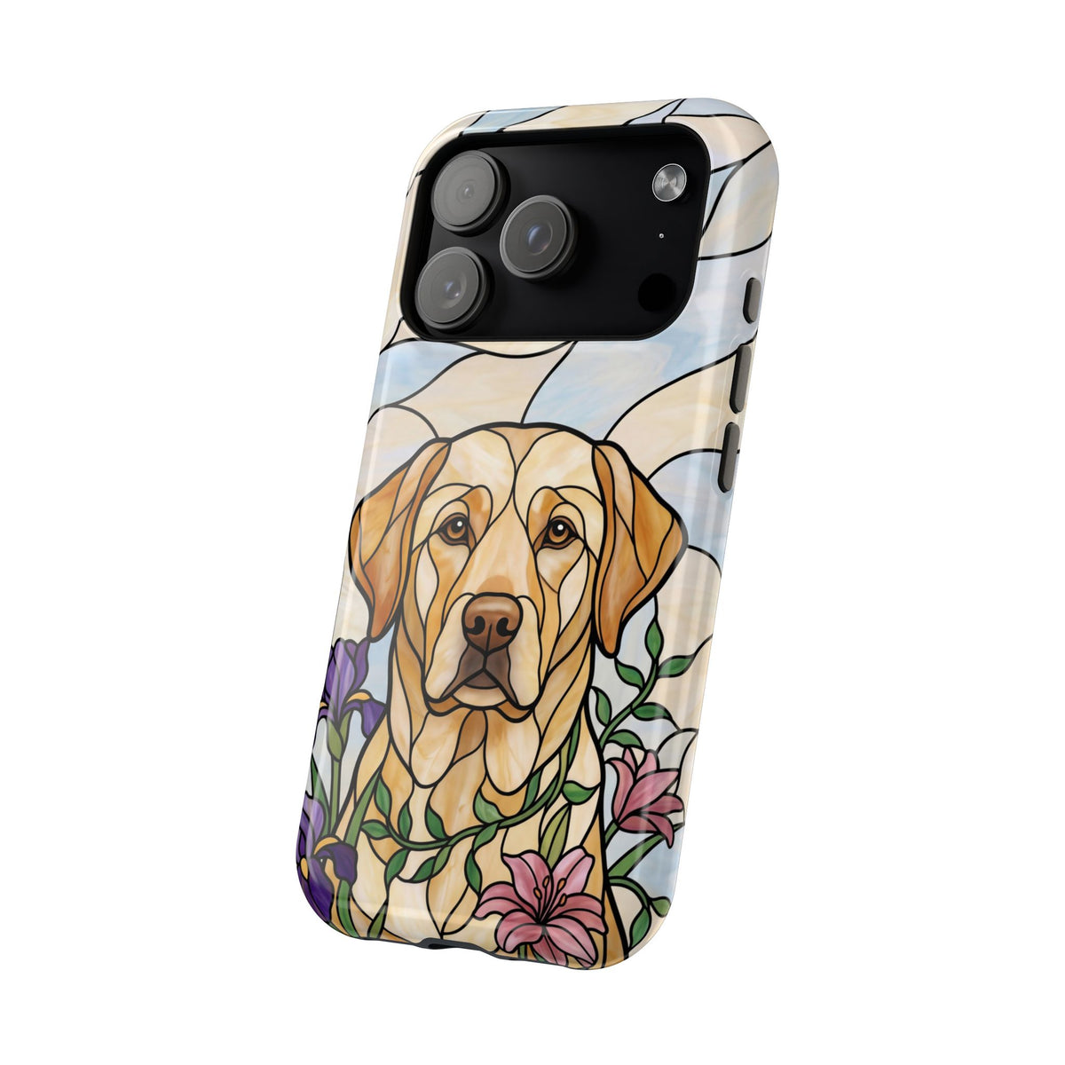 Floral Stained Glass Labrador Phone Case — Tough Magnetic Case with Wireless Charging