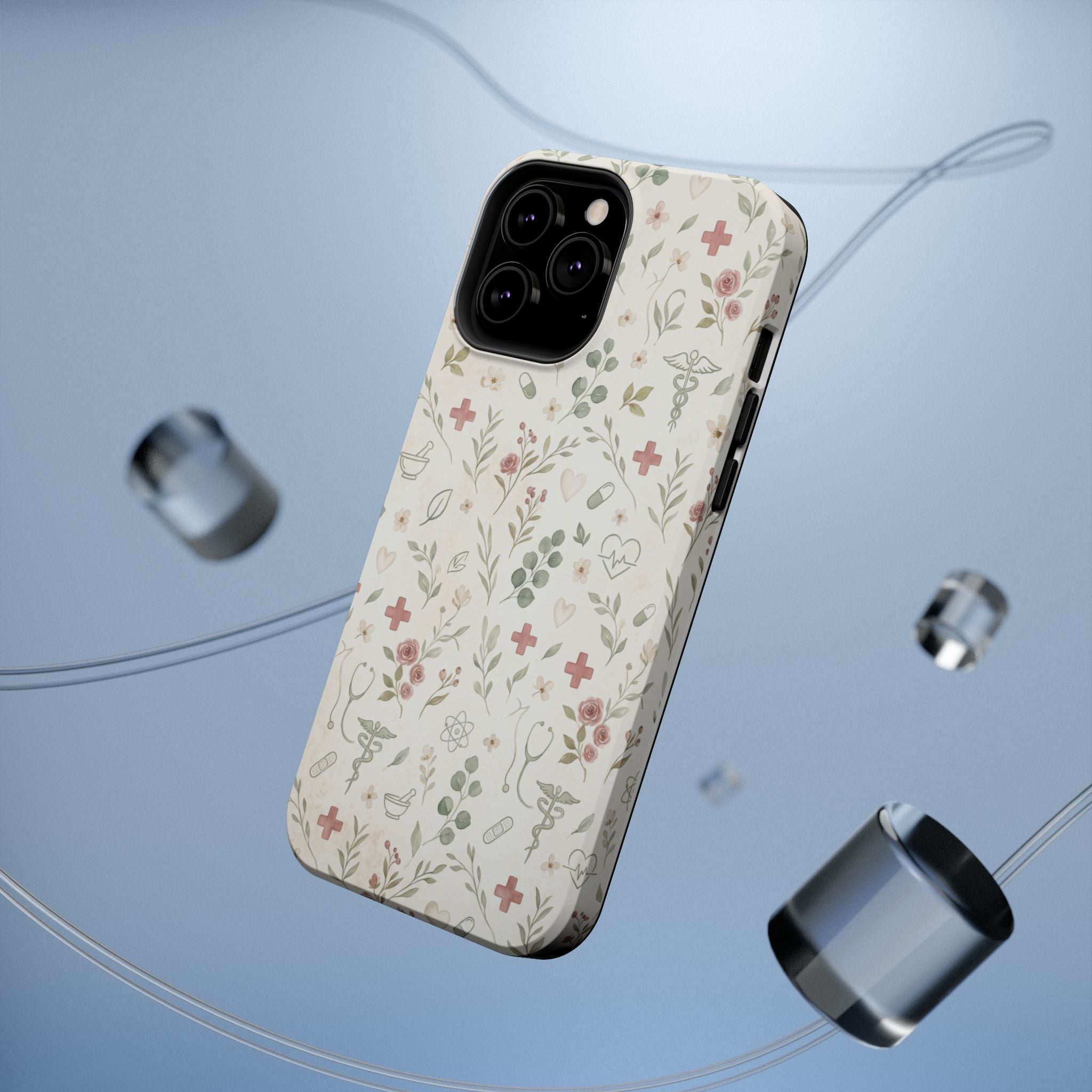 Floral Nurse Phone Case — Impact-Resistant Wireless Charging Cover