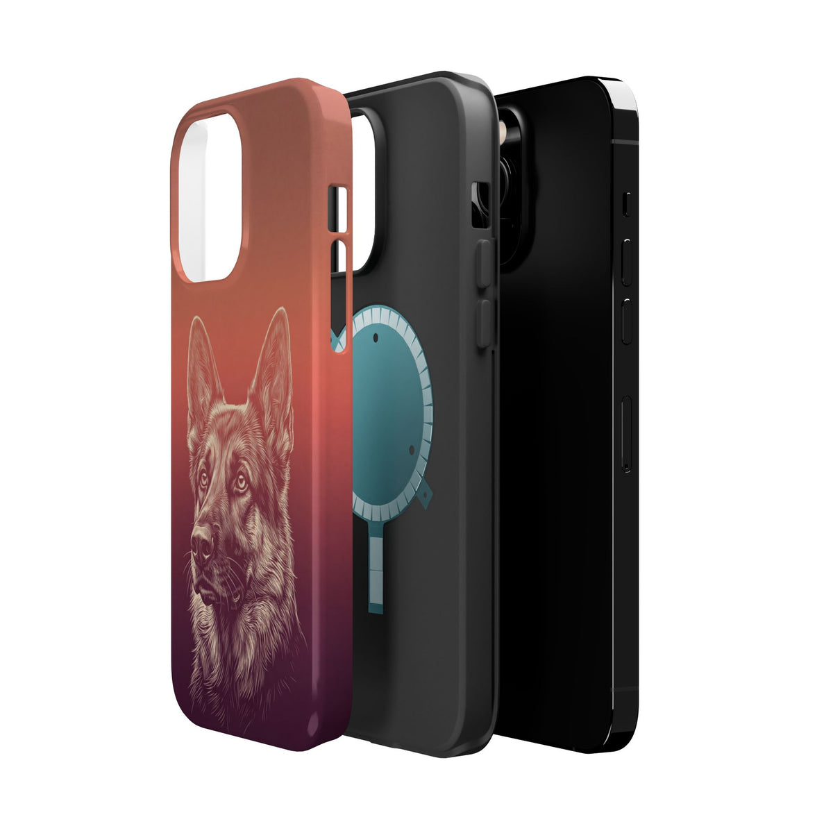 German Shepherd Phone Case | Sunset Sketch Art — Tough Magnetic Case with Wireless Charging