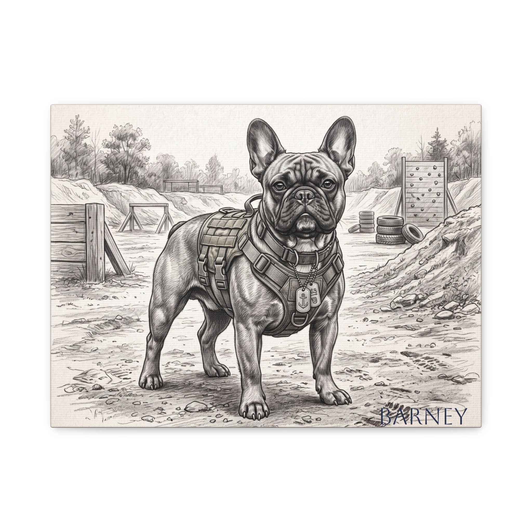 French Bulldog Military Sketch Personalized Canvas | Tactical Training Wall Art