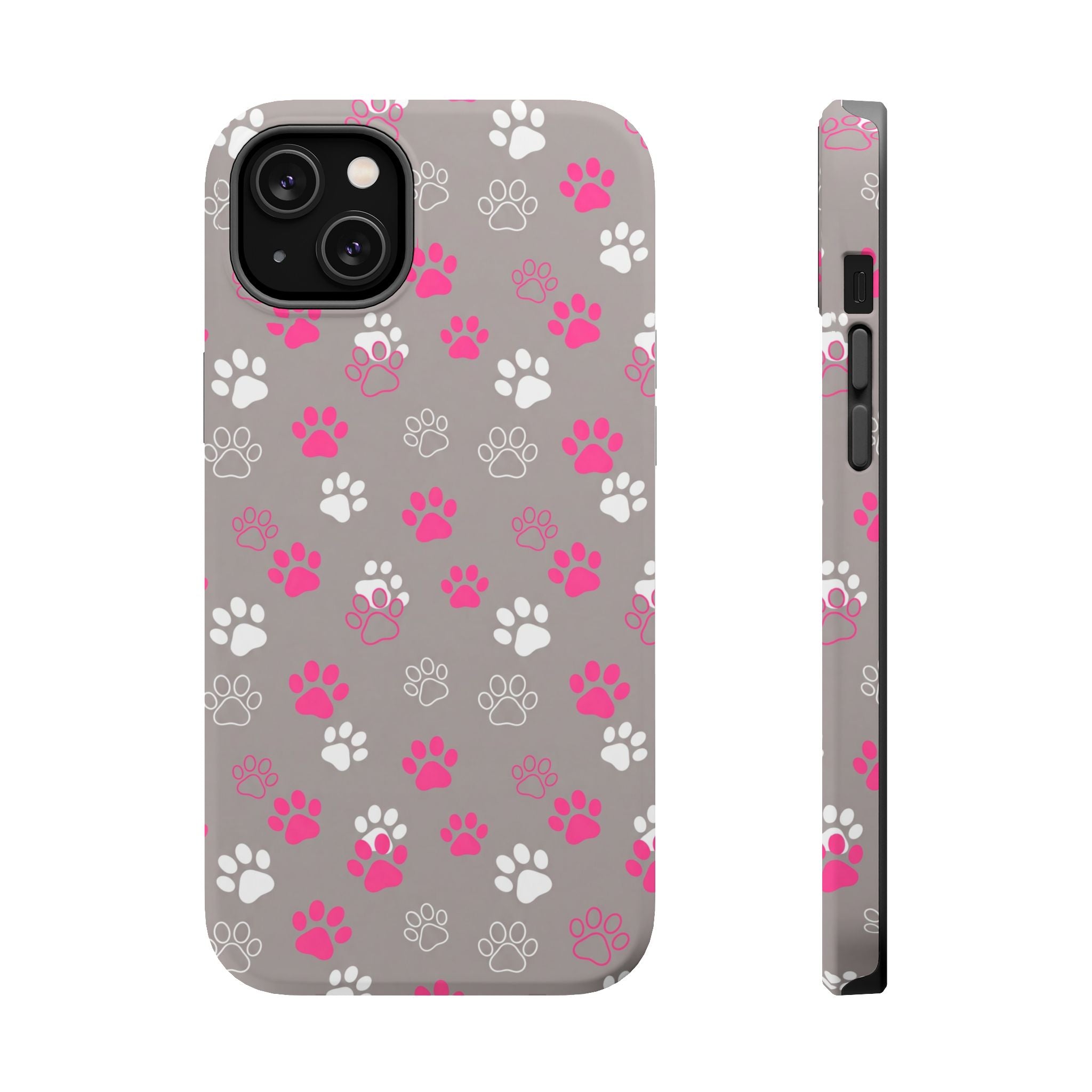 Pink & White Paw Print Phone Case — Impact-Resistant Wireless Charging Cover