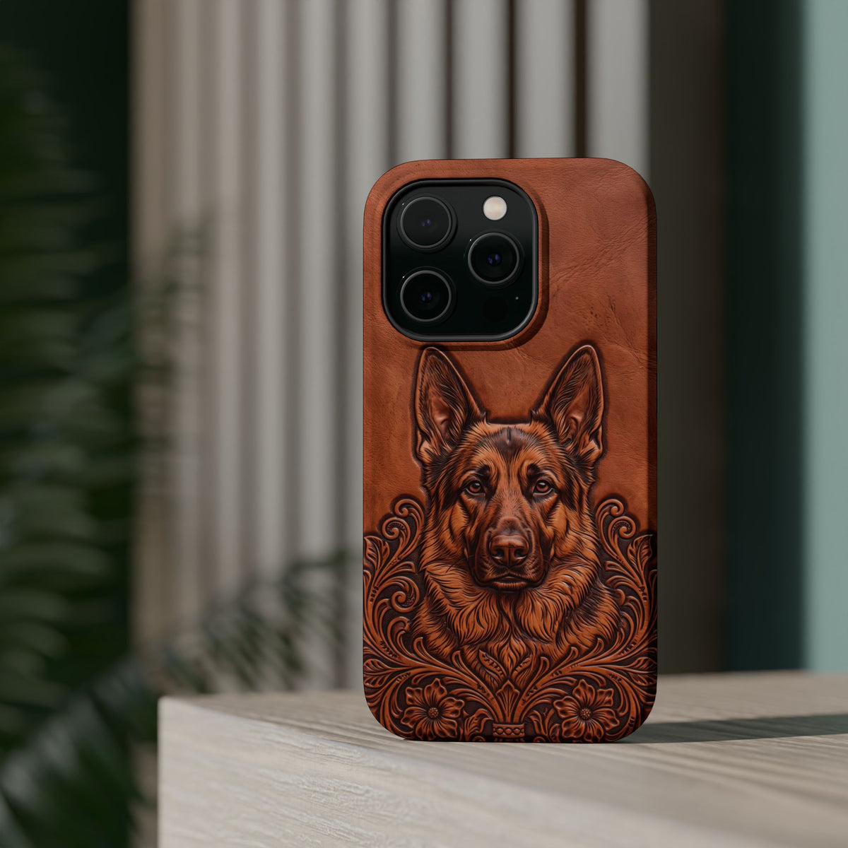 German Shepherd Phone Case | Western Tooled Art — Tough Magnetic Case with Wireless Charging
