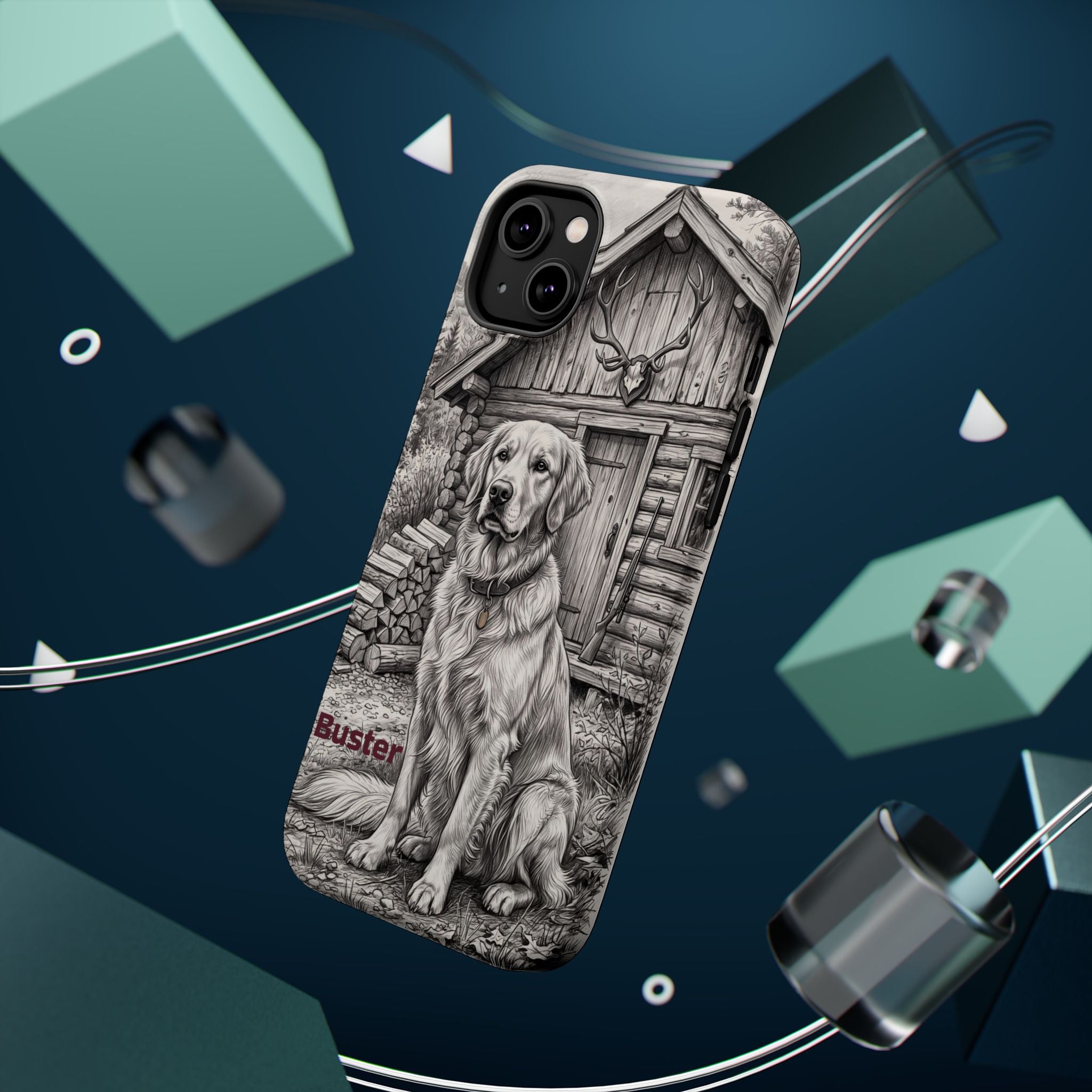 Personalized Golden Retriever Cabin Porch Phone Case — Wireless Charging Cover