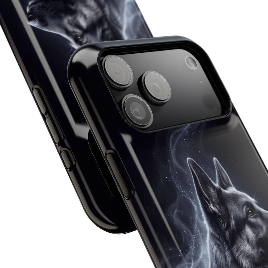 German Shepherd Phone Case | Silver Moonlight Mist Art — Tough Magnetic Case with Wireless Charging