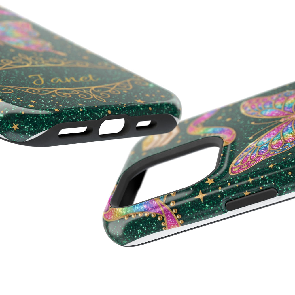 Rainbow Glitter Butterfly Personalized Teacher Phone Case — Wireless Charging Cover