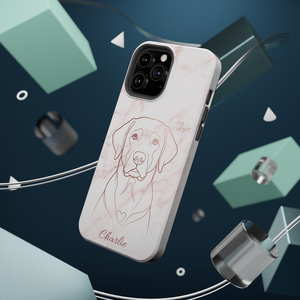 Personalized Rose Gold Marble Labrador Phone Case — Tough Magnetic Case with Wireless Charging