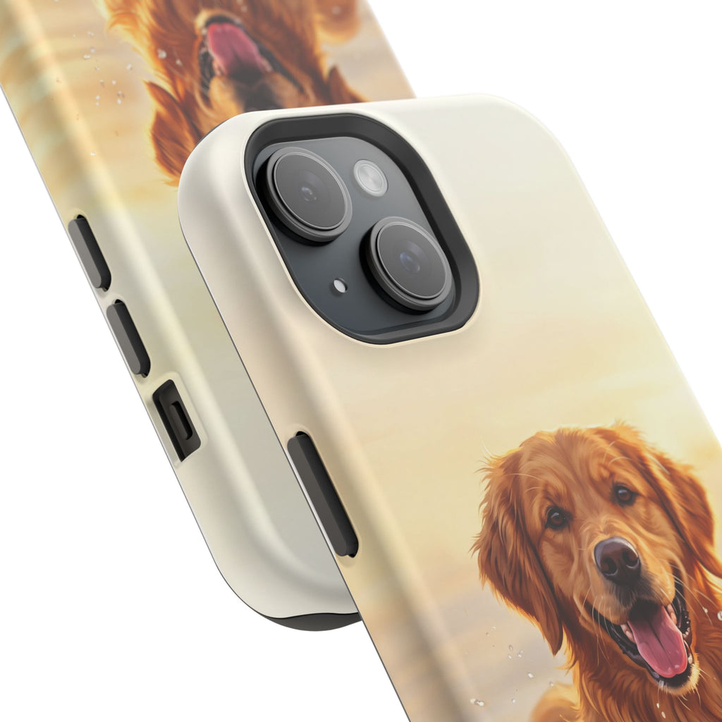 Beach Golden Retriever Phone Case — Impact-Resistant Wireless Charging Cover