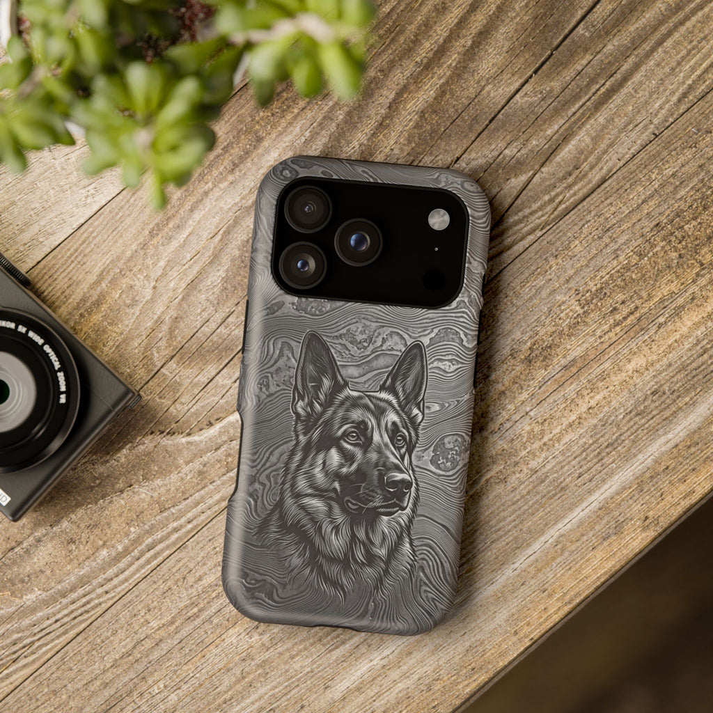 German Shepherd Phone Case | Damascus Art — Tough Magnetic Case with Wireless Charging