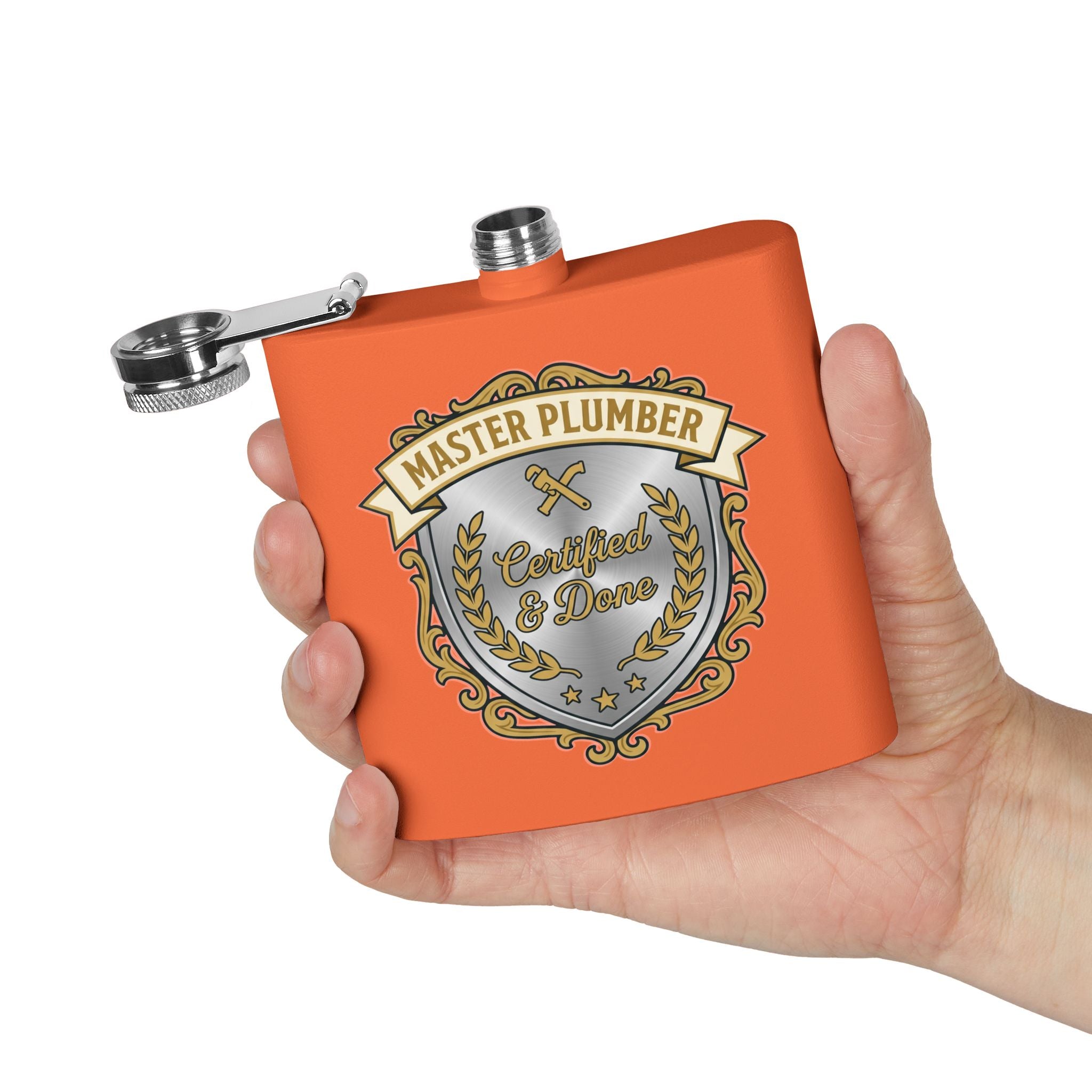 Flask — "Master Plumber" 6oz Stainless Steel Hip Flask