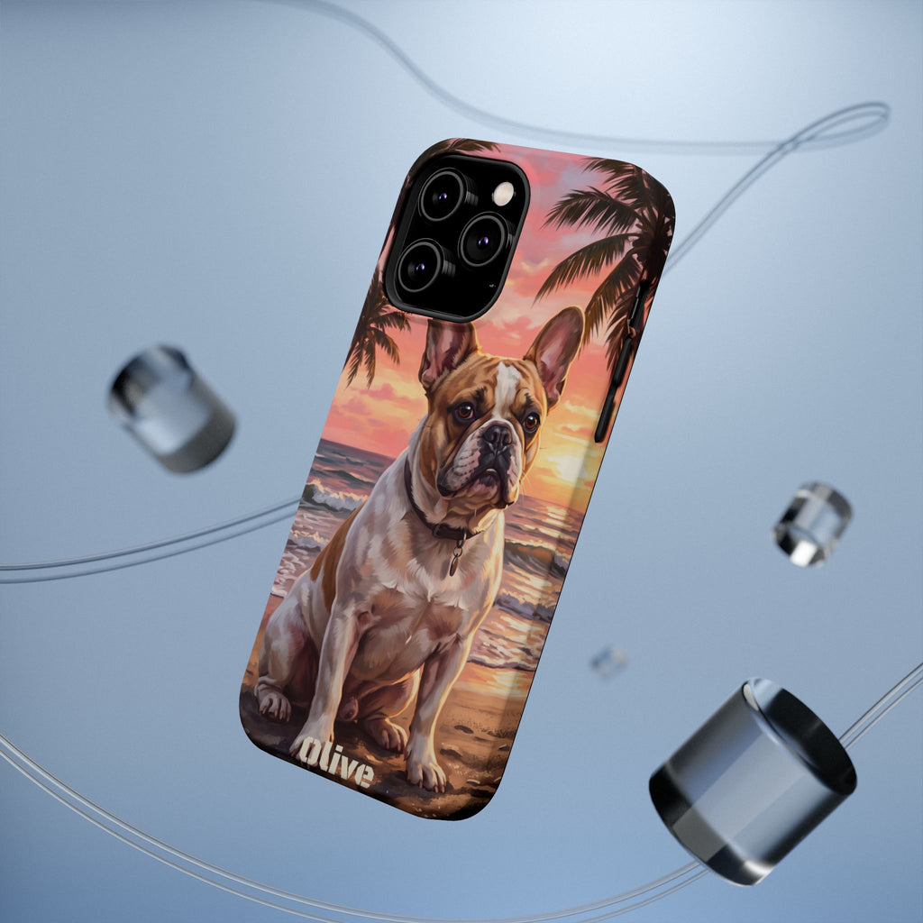 Personalized French Bulldog Beach Portrait Phone Case — Wireless Charging Cover