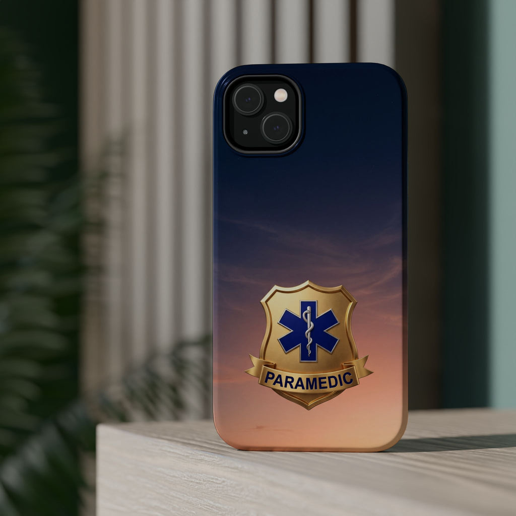 Gold Paramedic Badge Sunset Sky Phone Case — Magnetic Wireless Charging Cover