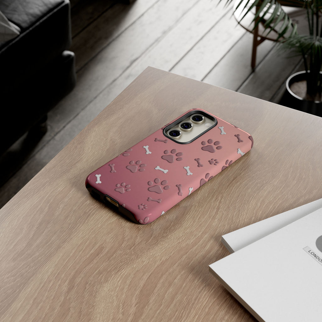 iPhone & Samsung Phone Case | Paw Print & Bone  | Dusty Rose Pattern Case for Frenchie Lovers