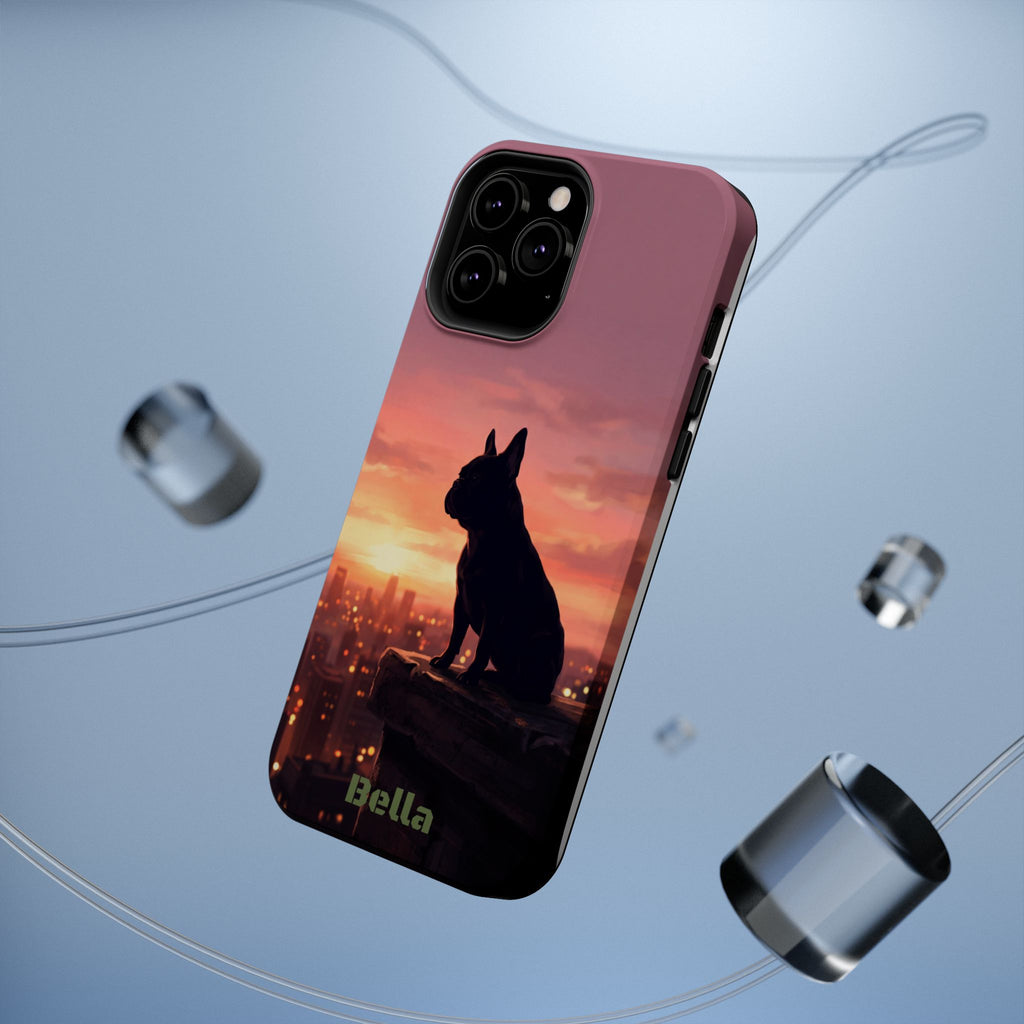 Personalized French Bulldog City Skyline Sunset Phone Case — Wireless Charging Cover