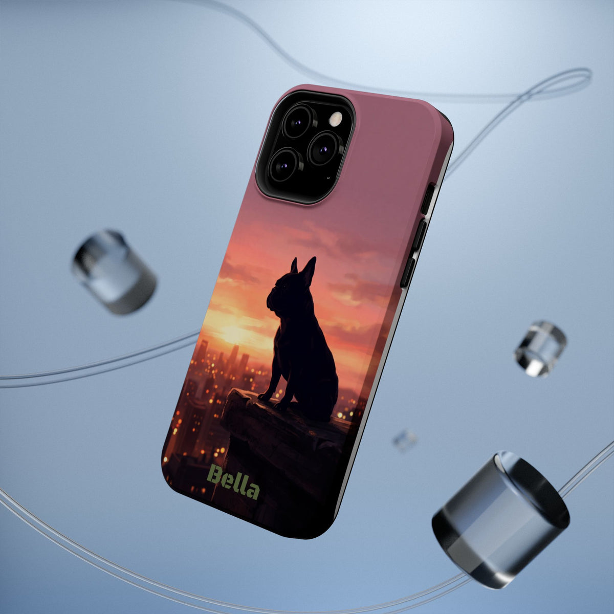 Personalized French Bulldog City Skyline Sunset Phone Case — Wireless Charging Cover