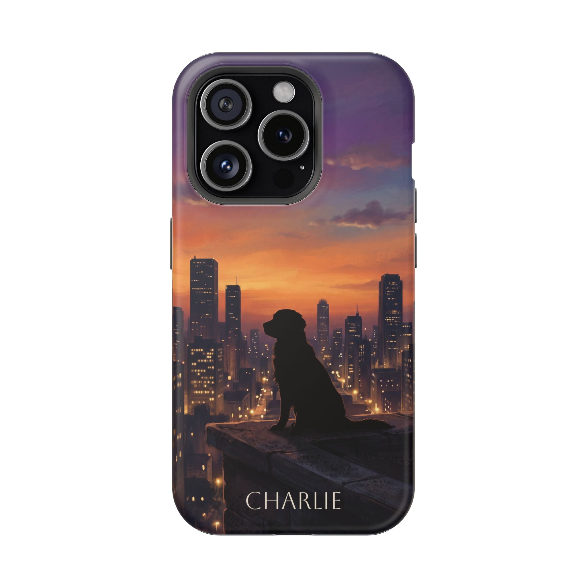Personalized Golden Retriever City Skyline Phone Case — Wireless Charging Cover