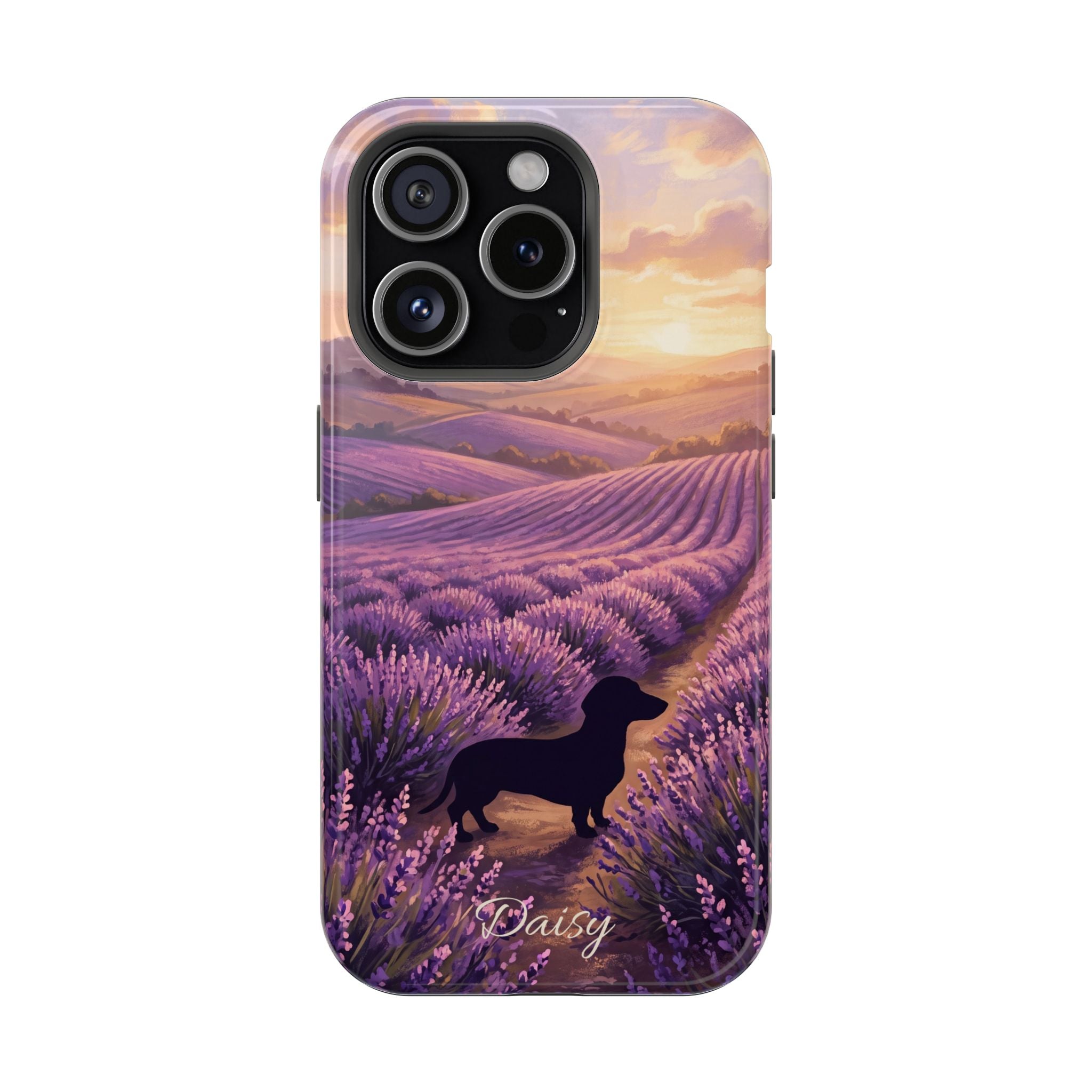 Personalized Dachshund Lavender Field Phone Case — Wireless Charging Cover
