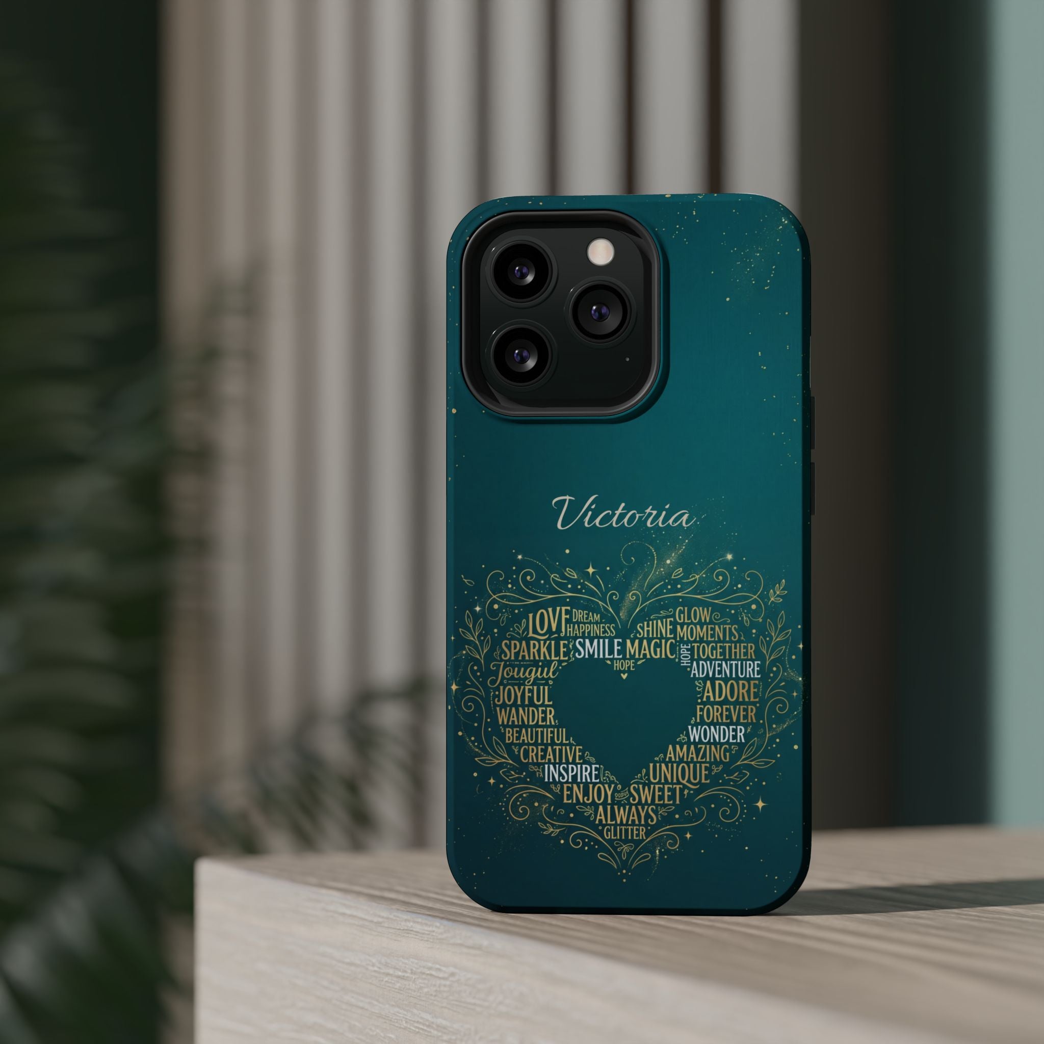 Personalized Teacher Heart Word Art Phone Case — Impact-Resistant Wireless Charging Cover