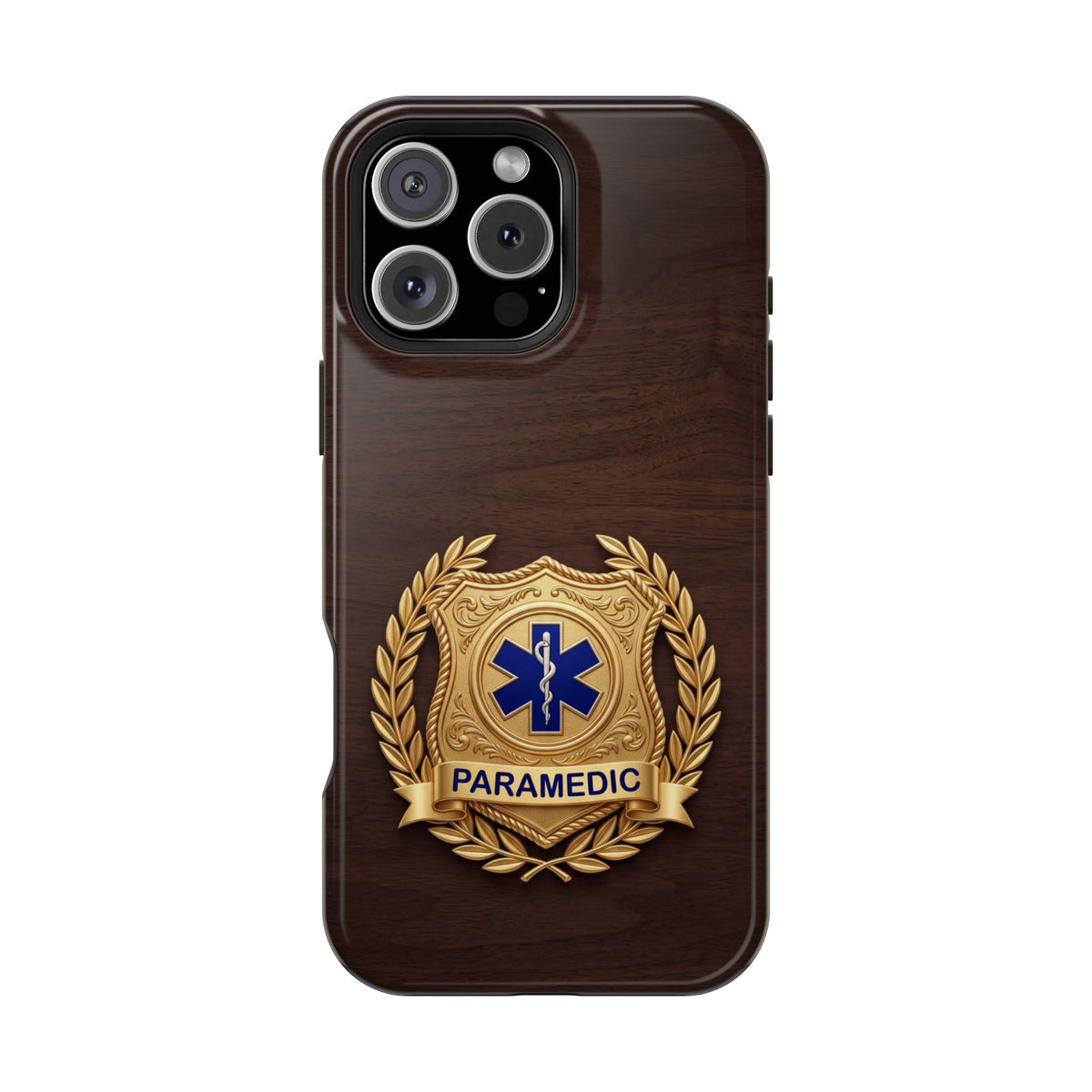 Gold Paramedic Laurel Badge Wood Phone Case — Magnetic Wireless Charging Cover