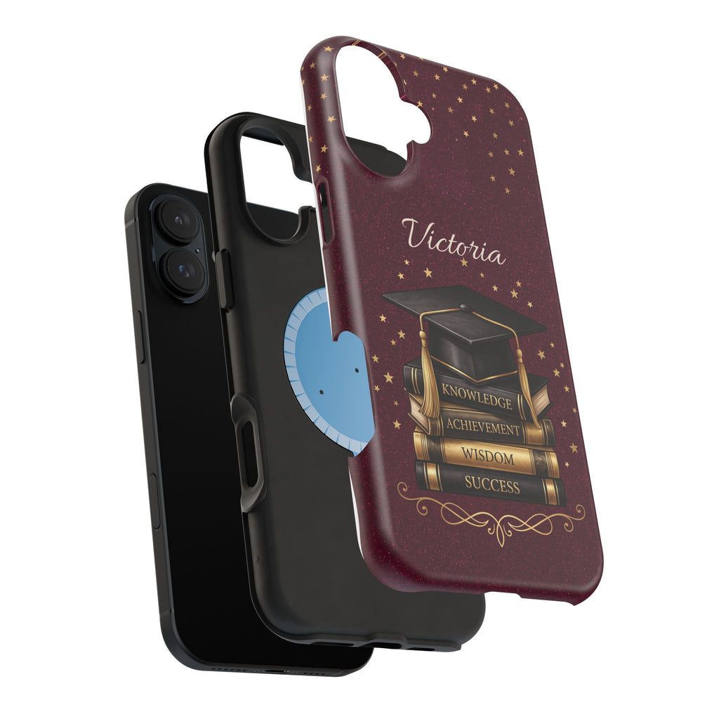 Graduation Cap & Books Personalized Teacher Phone Case — Wireless Charging Cover