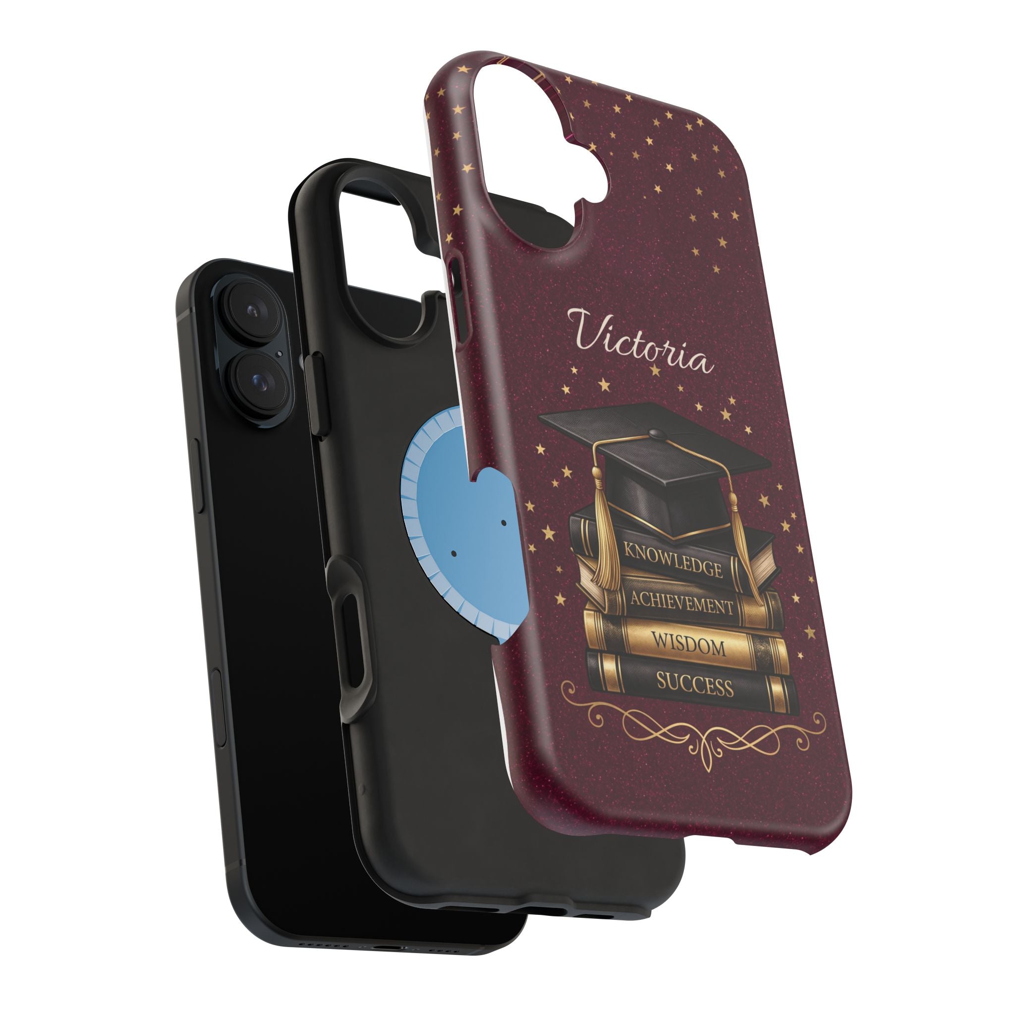 Graduation Cap & Books Personalized Teacher Phone Case — Wireless Charging Cover