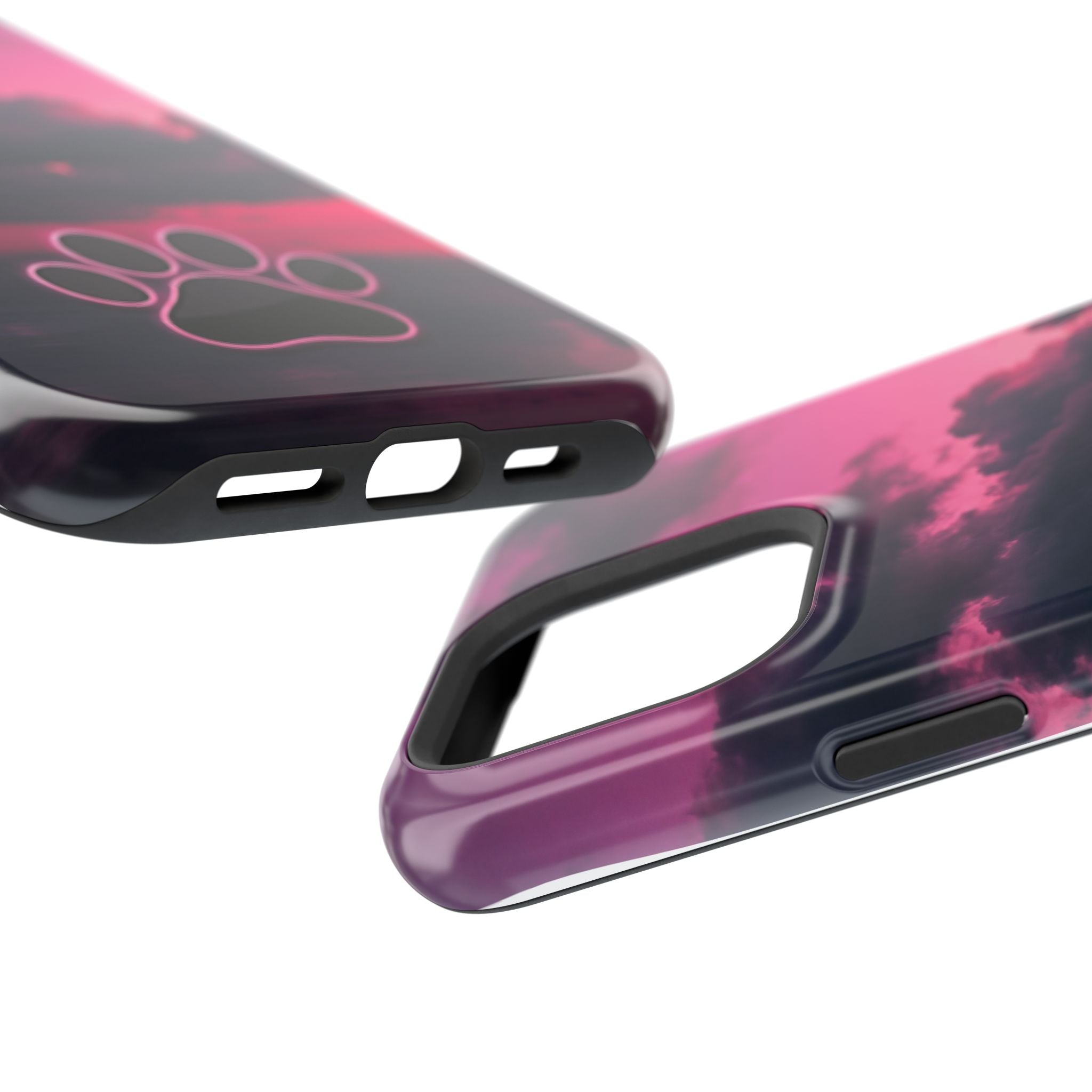 iPhone & Samsung Magnetic Impact-Resistant Phone Case — Pink Twilight Cloud with Paw Print