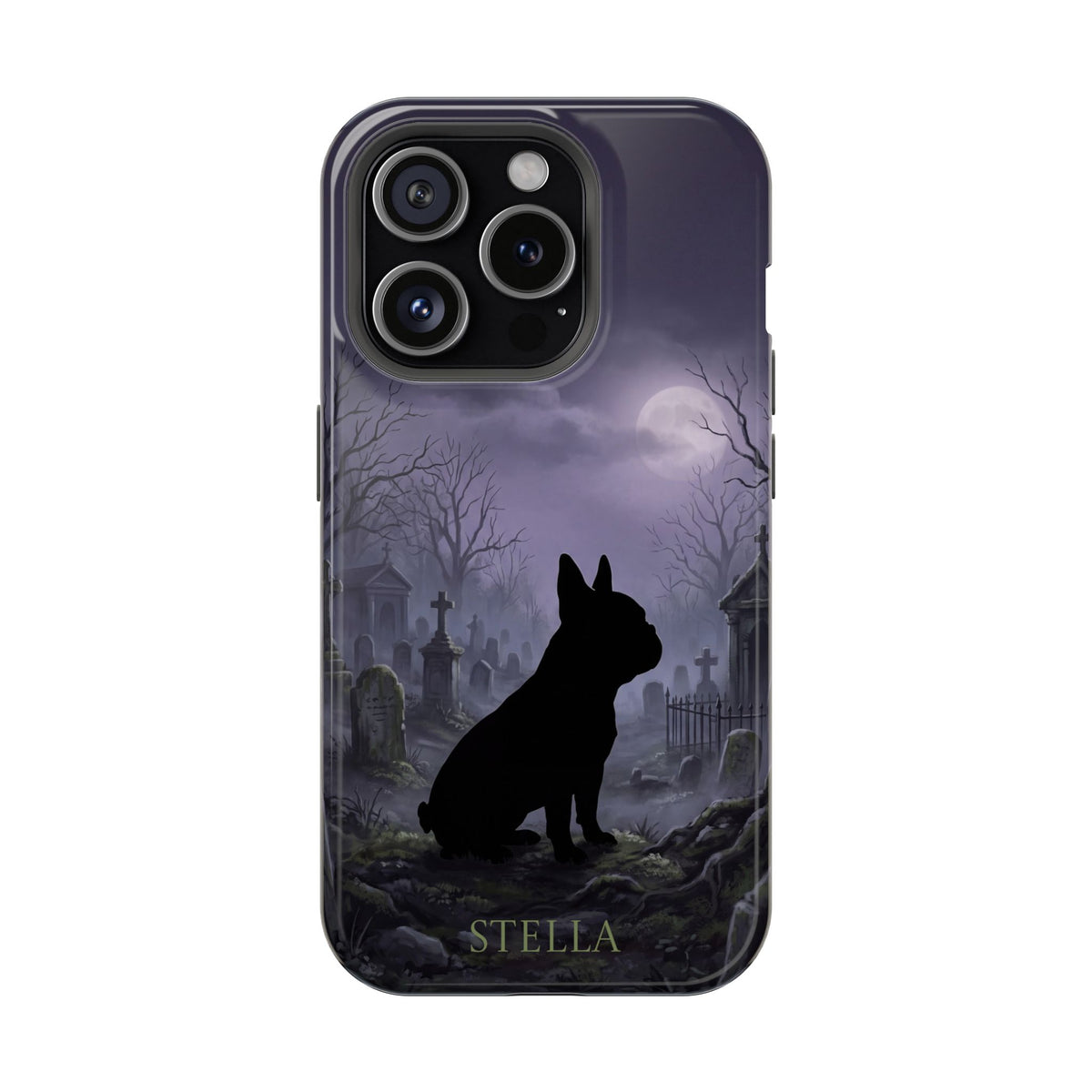 Personalized French Bulldog Moonlit Graveyard Phone Case — Wireless Charging Cover