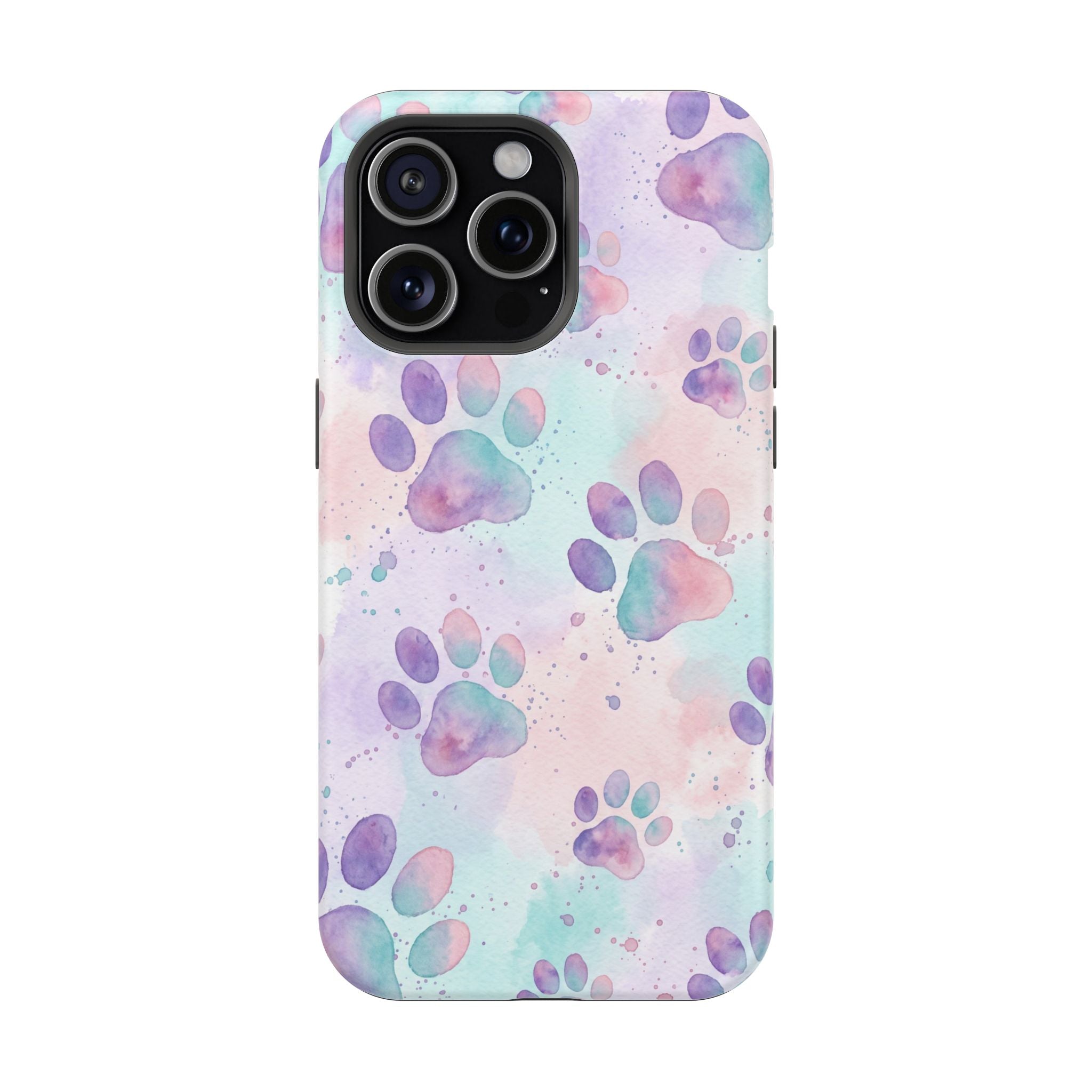 Watercolor Paw Print Phone Case — Impact-Resistant Wireless Charging Cover