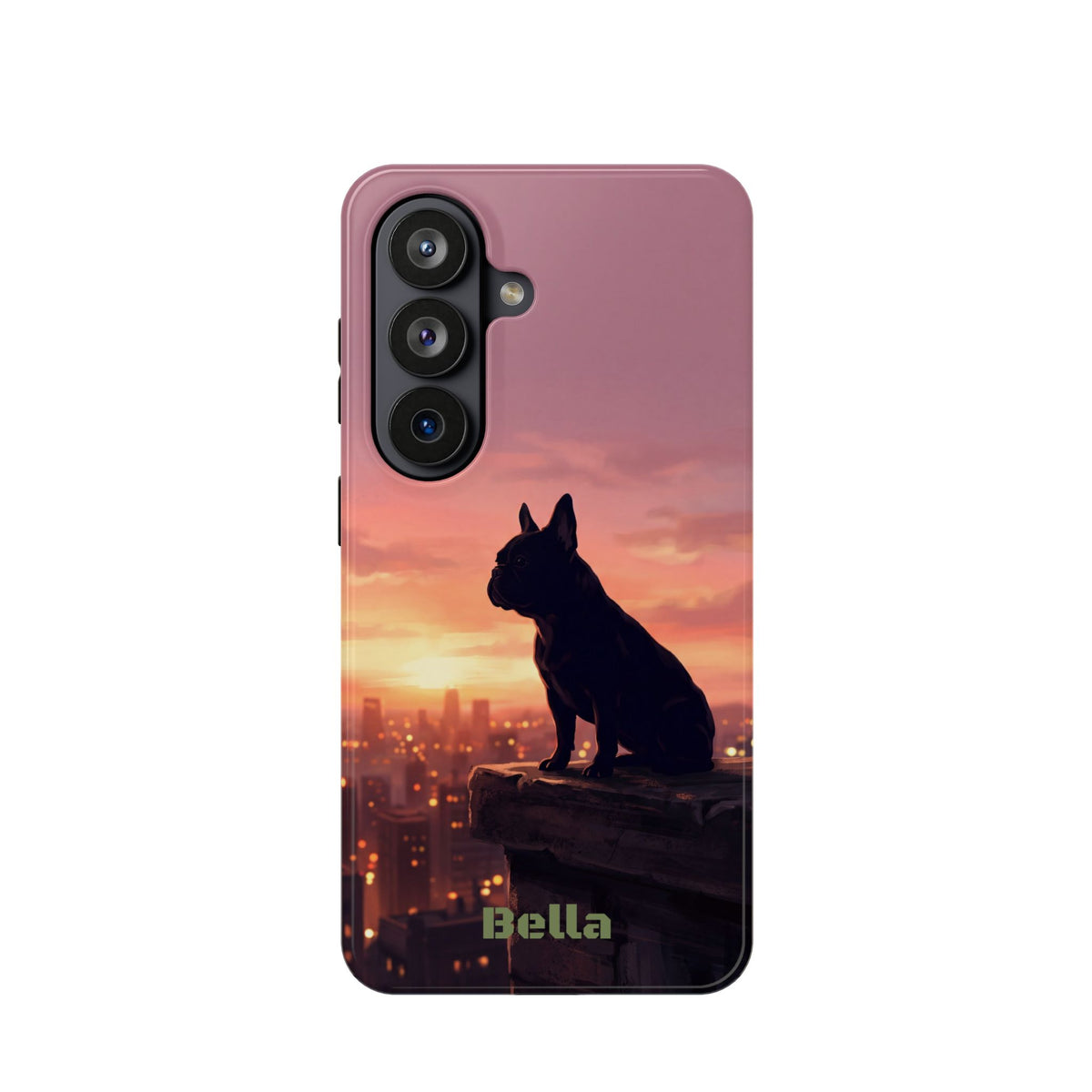 Personalized French Bulldog City Skyline Sunset Phone Case — Wireless Charging Cover
