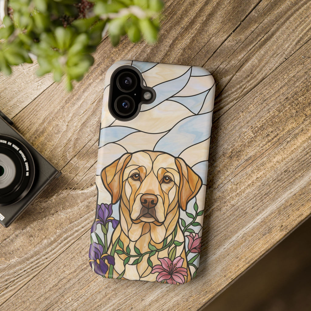 Floral Stained Glass Labrador Phone Case — Tough Magnetic Case with Wireless Charging