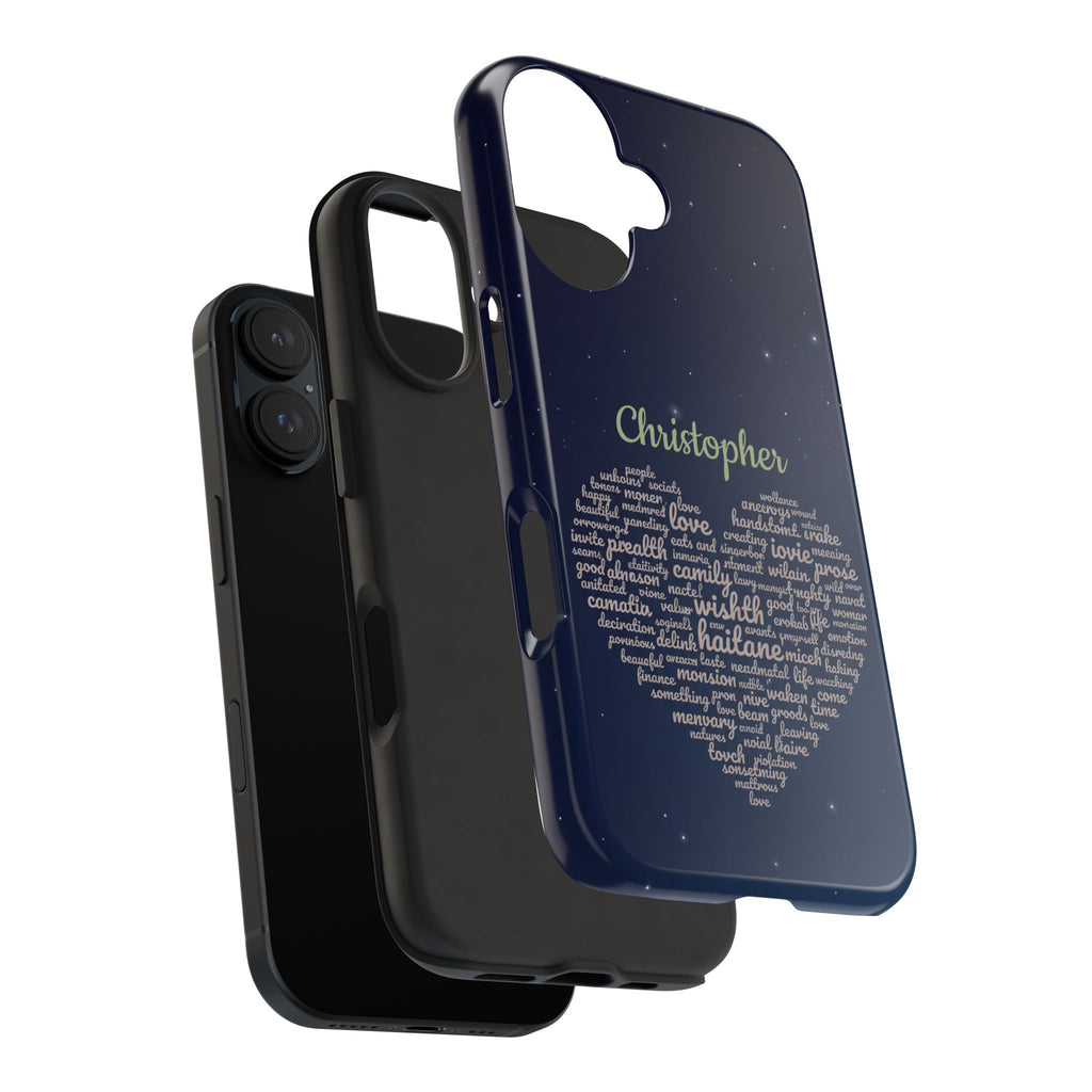 Personalized Teacher Heart Word Cloud Phone Case — Custom Name Starry Design