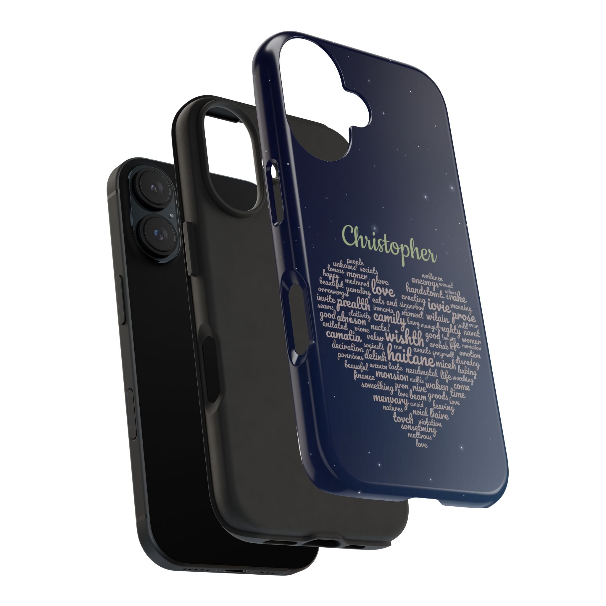 Personalized Teacher Heart Word Cloud Phone Case — Custom Name Starry Design