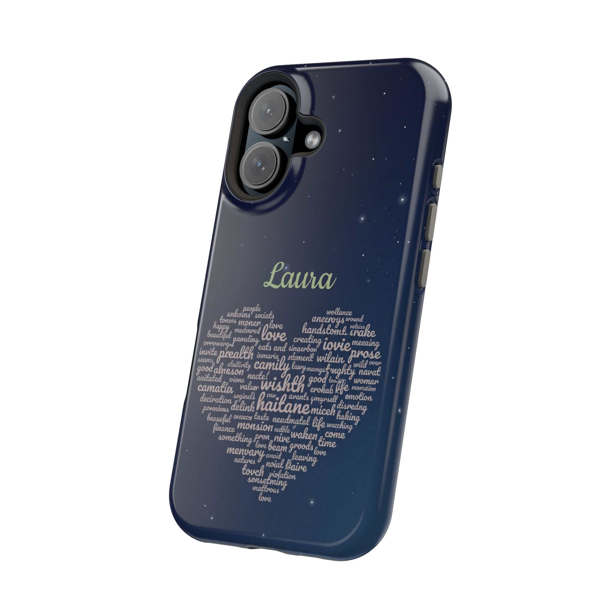 Personalized Teacher Heart Word Art Phone Case — Navy Wireless Charging Cover
