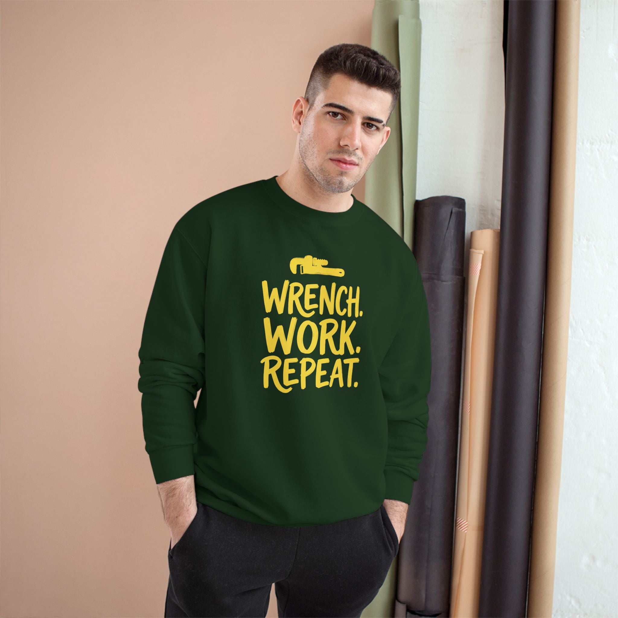 Wrench Work Repeat Plumber Sweatshirt | Funny Plumber Gift Crewneck