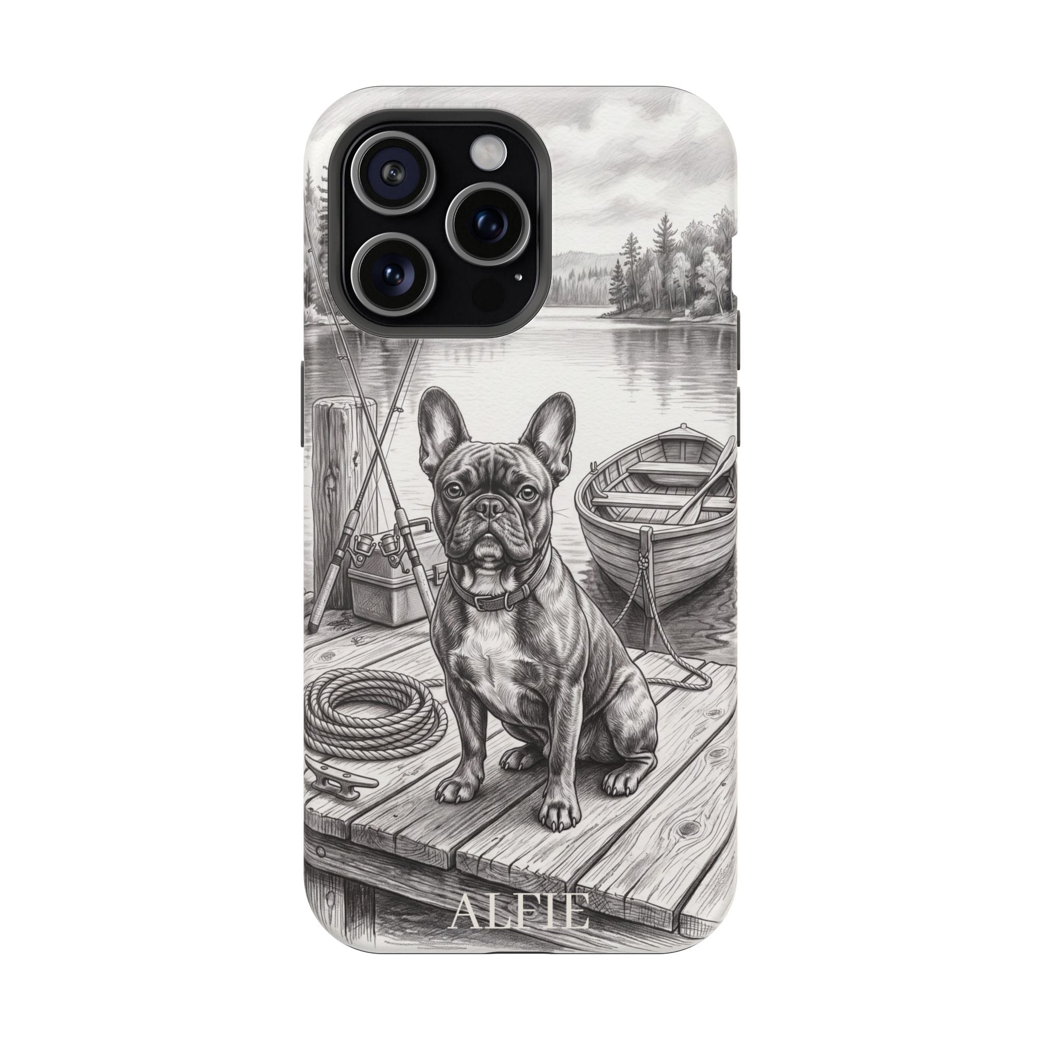 Personalized French Bulldog Lakeside Dock Phone Case — Wireless Charging Cover