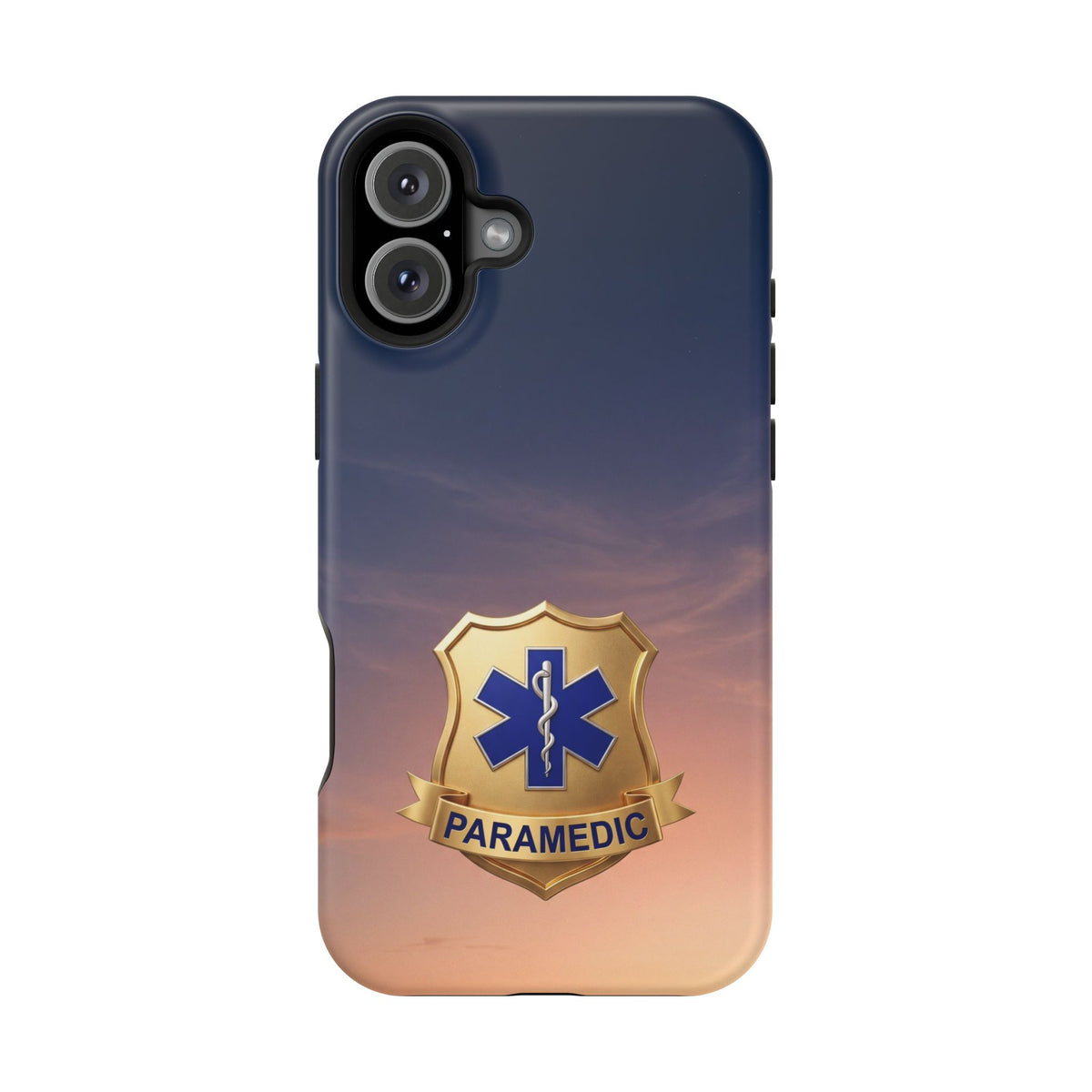 Gold Paramedic Badge Sunset Sky Phone Case — Magnetic Wireless Charging Cover