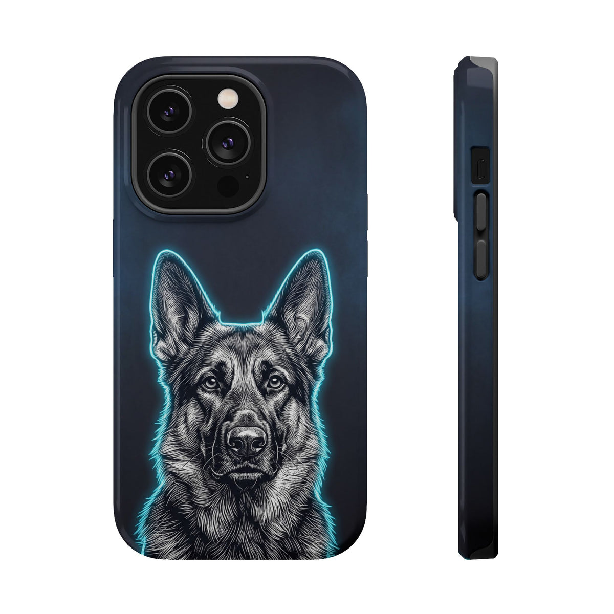 German Shepherd Phone Case | Neon Glow Sketch Art — Tough Magnetic Case with Wireless Charging