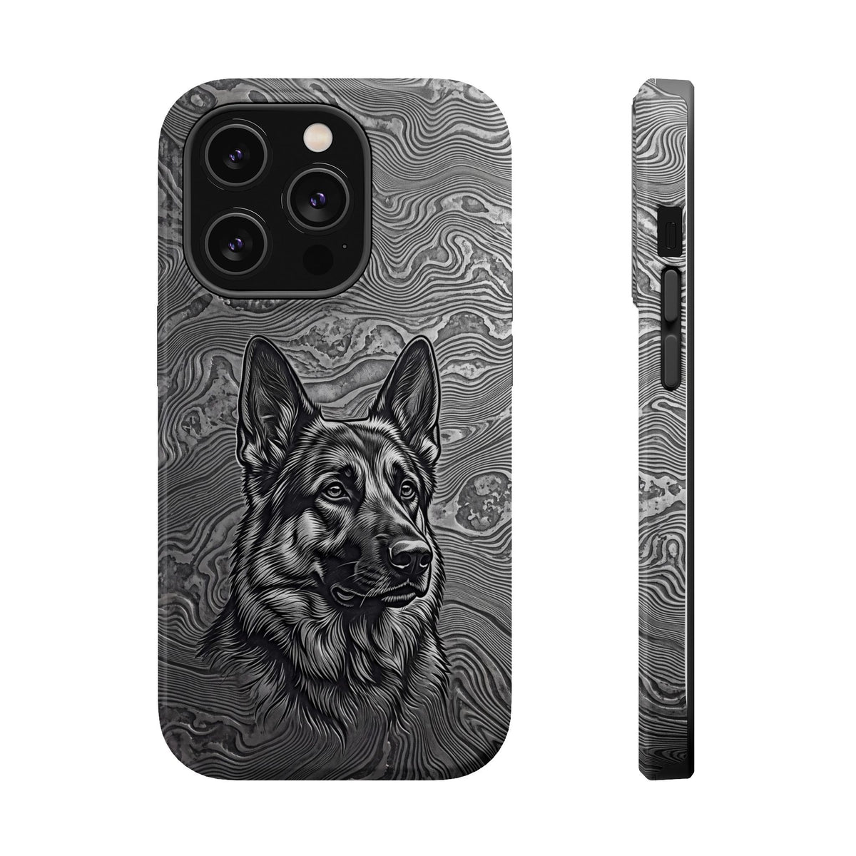 German Shepherd Phone Case | Damascus Art — Tough Magnetic Case with Wireless Charging