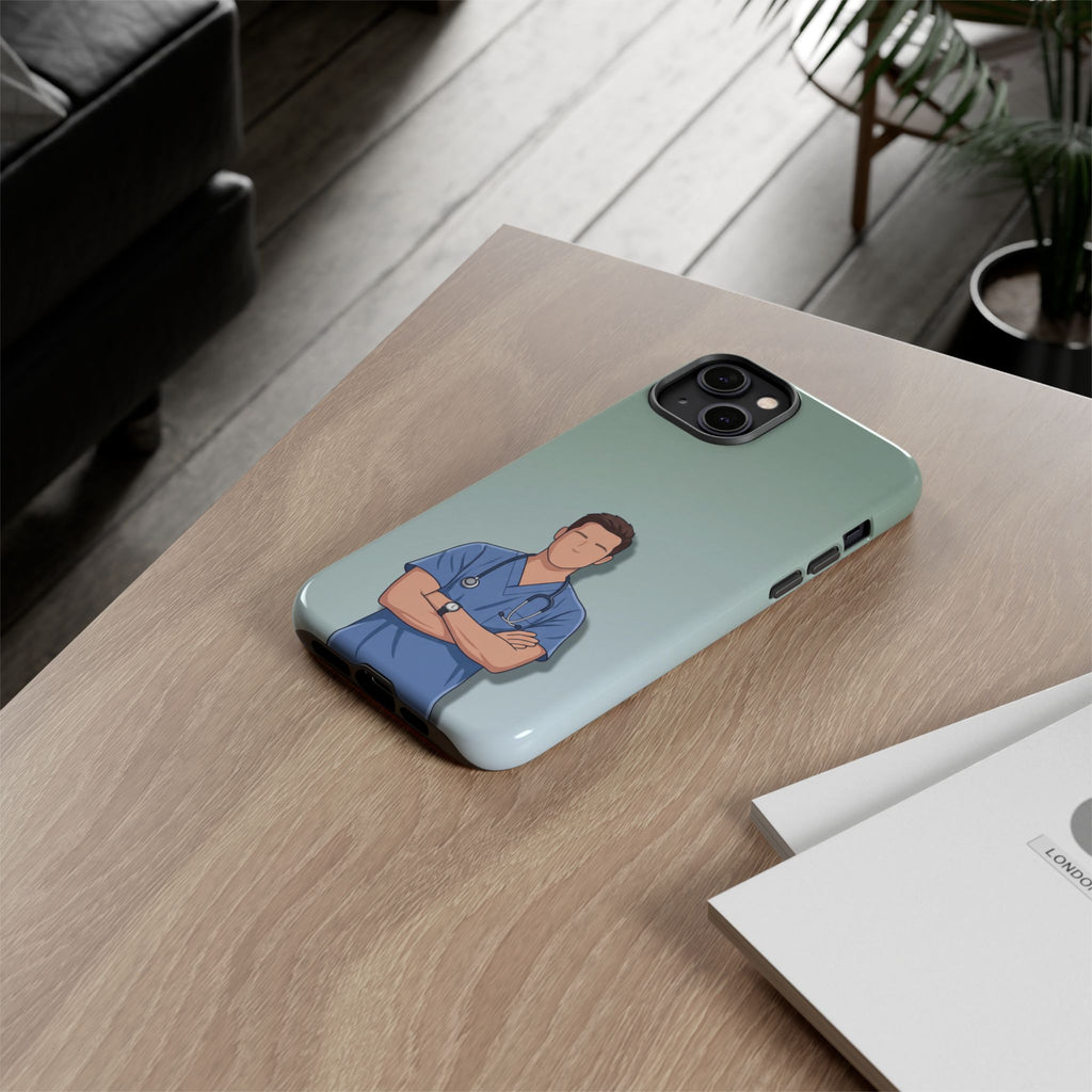 Male Nurse Phone Case | Confident Nurse in Blue Scrubs Illustration | iPhone & Samsung