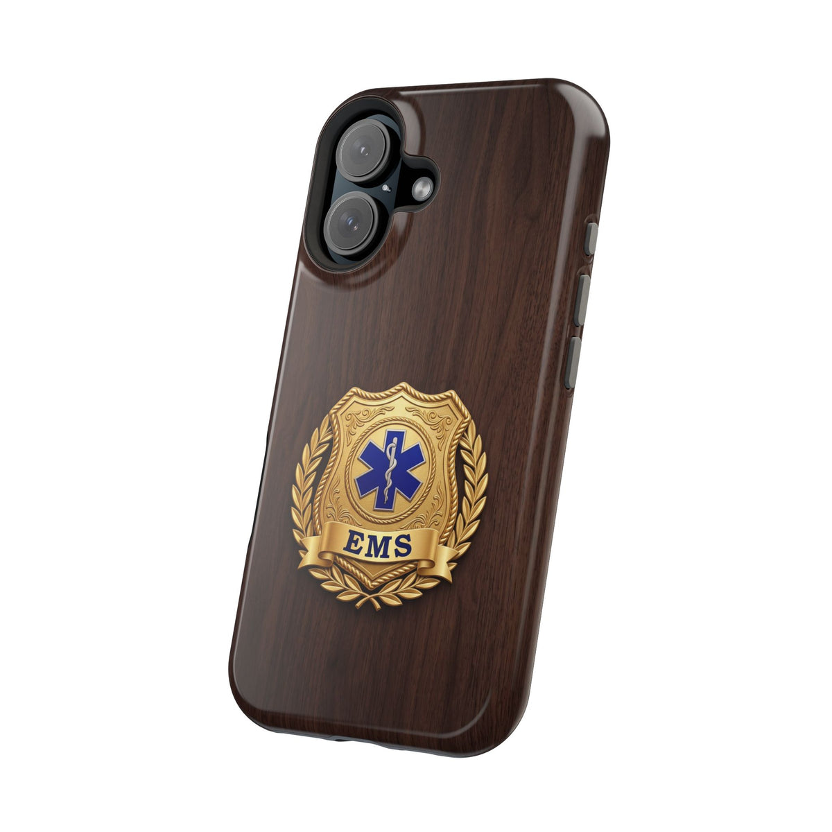 Gold EMS Laurel Badge Wood Phone Case — Magnetic Wireless Charging Cover