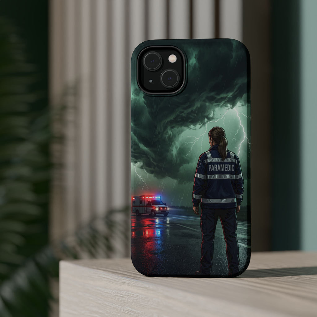 Female Paramedic Green Storm Phone Case — Magnetic Wireless Charging Cover